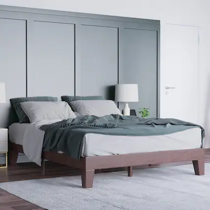 Front. Emma + Oliver - Avila Wooden Platform Bed with Wooden Support Slats; No Box Spring or Foundation Required - Walnut.