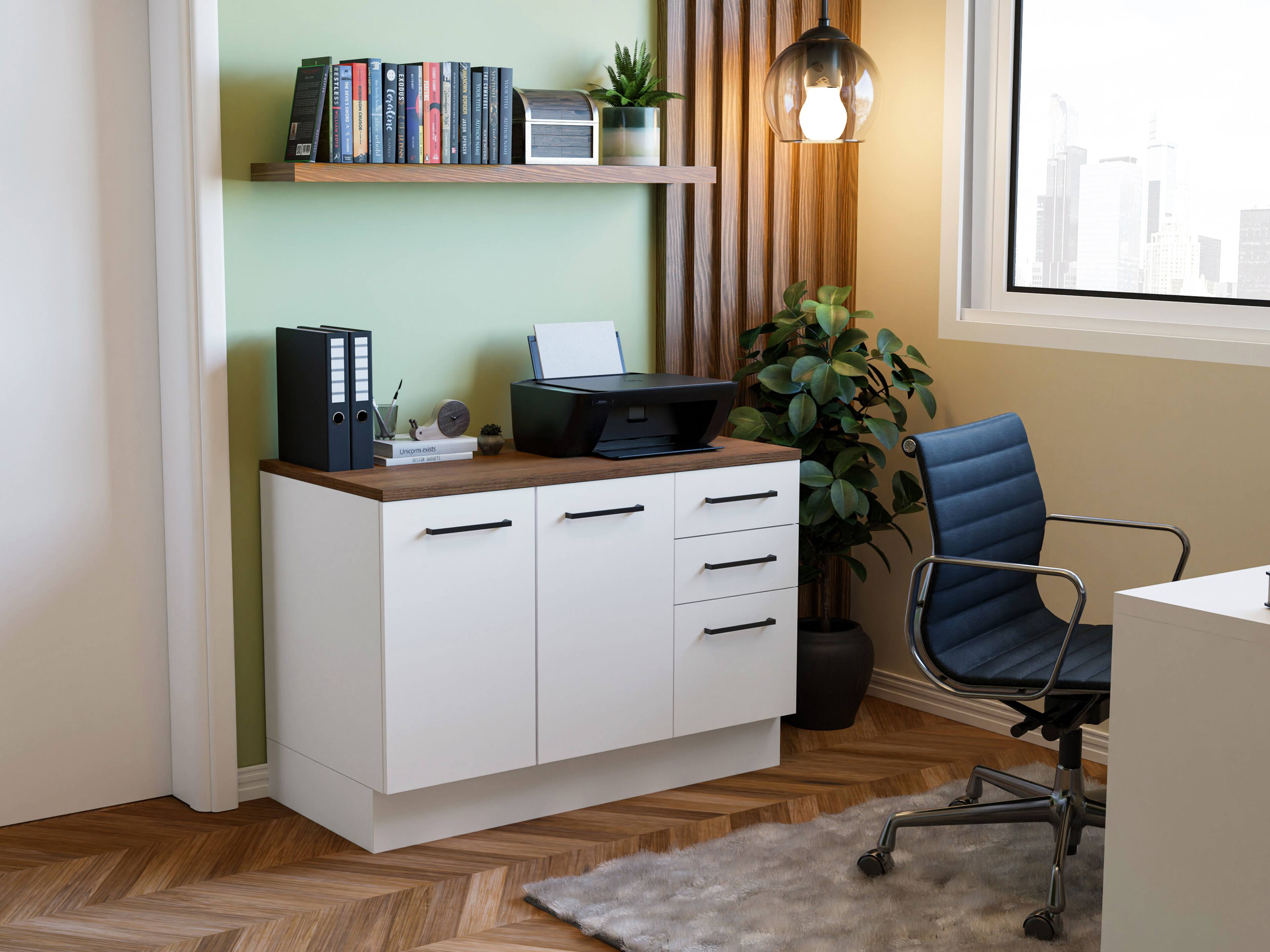 Alt View 6. Madesa - Madesa Office Storage Cabinet with 2 Doors and 3 Drawers Organization Unit for Office Supplies – White - White.