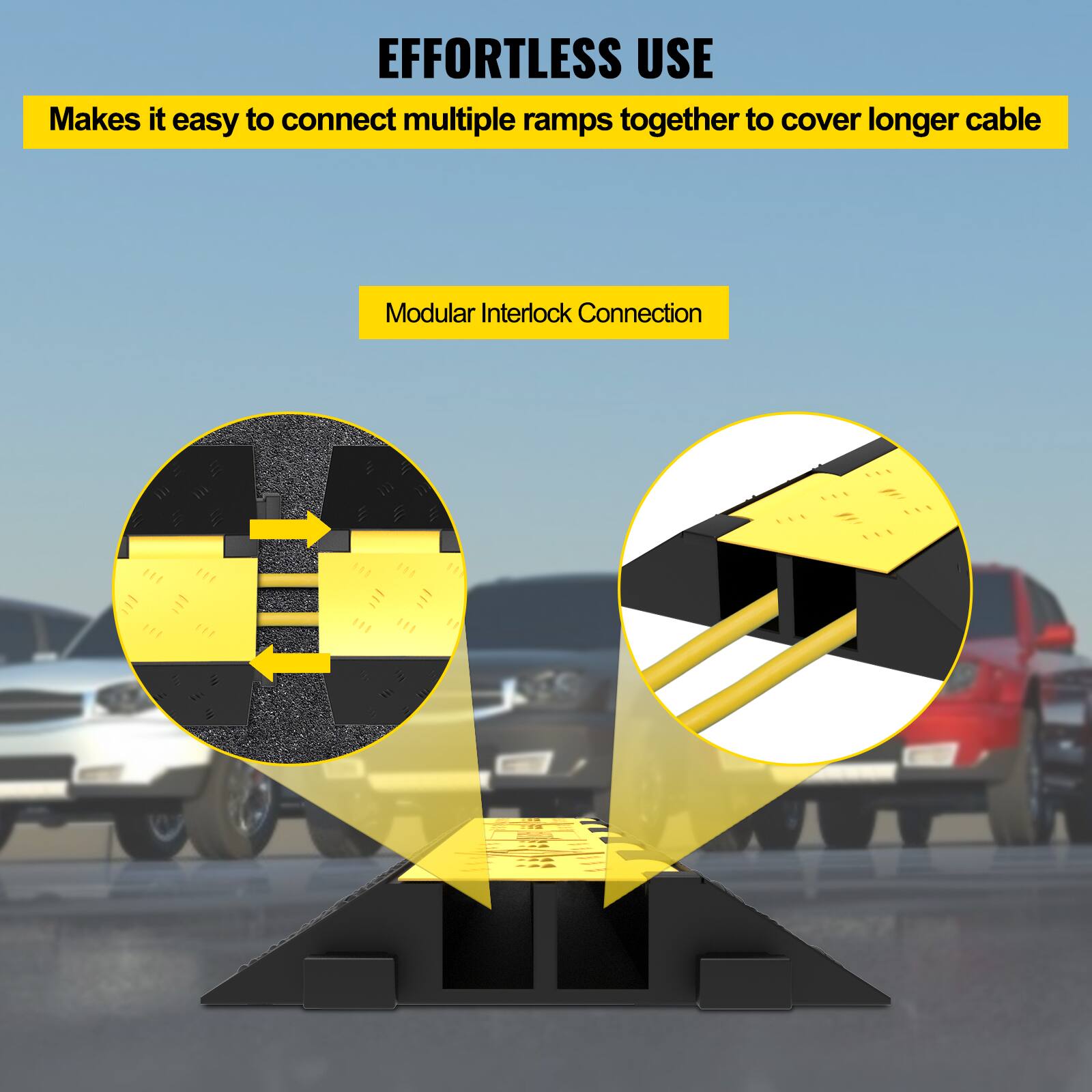 EFFORTLESS USE
Makes it easy to connect multiple ramps together to cover longer cable
Modular Interlock Connection