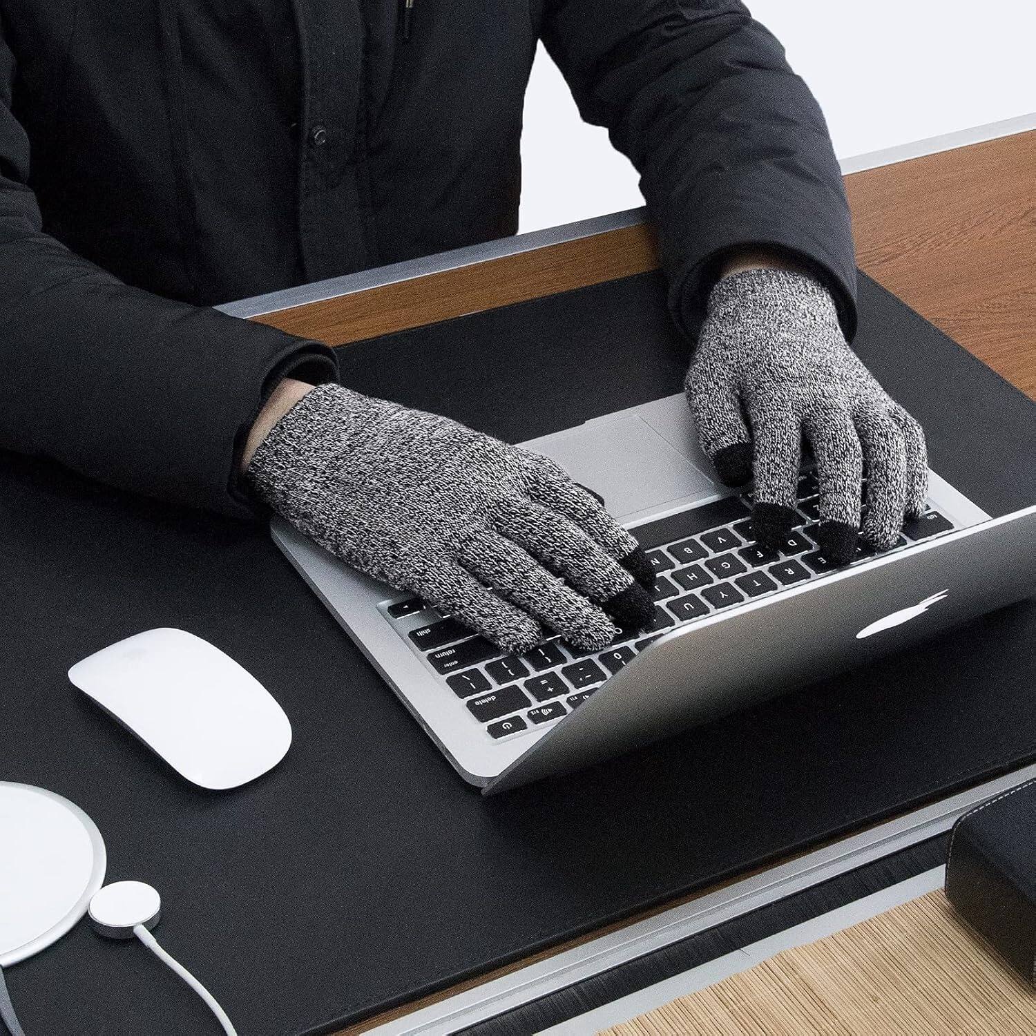 Back. Cozy Serene - Winter Gloves for Men Women, 2 Pairs Touch Screen Texting Warm Running Gloves Thermal Soft Knit - 2 Black-X-Large.