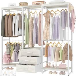 SlickBlue - Freestanding Wardrobe Rack with 3 Storage Drawers for Clothes - White