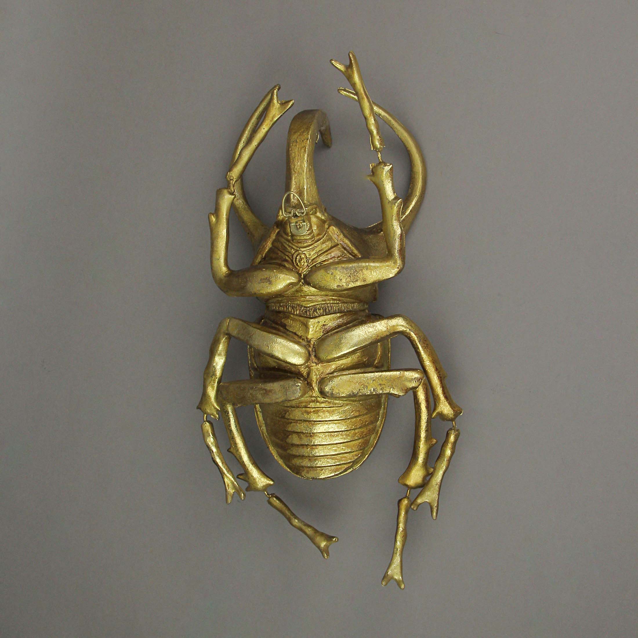 Alt View 2. Contrast Inc. - Resin Gold Rhino Beetle Painted Sculpture Wall Art Home Decor Hanging Statue - Gold.