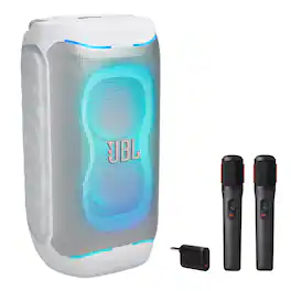JBL - PartyBox 130 Portable Party Speaker Bundle with Wireless Microphone System - White