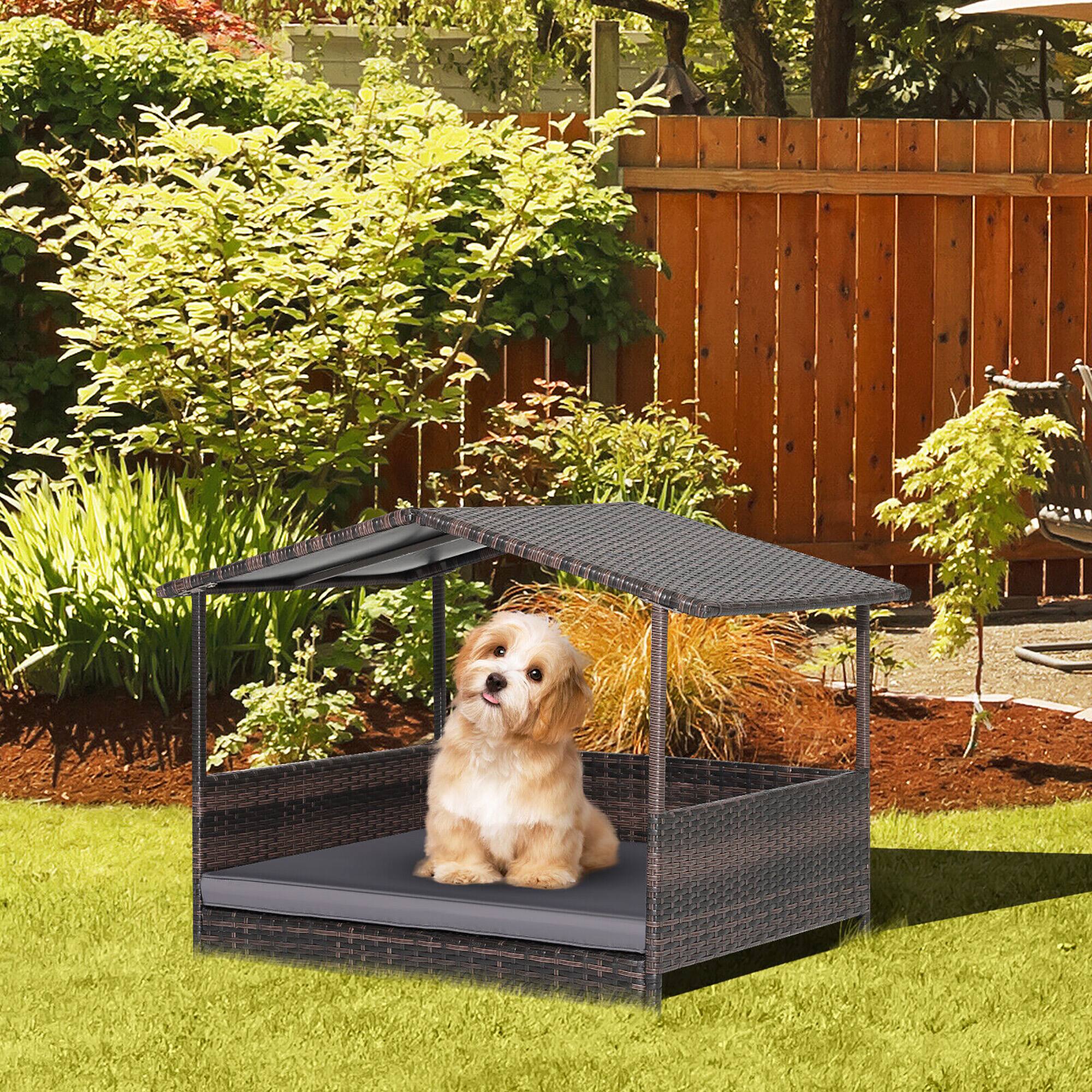 Alt View 3. Gymax - Gymax Wicker Dog House w/ Cushion Lounge Raised Rattan Bed for Indoor/Outdoor Grey.