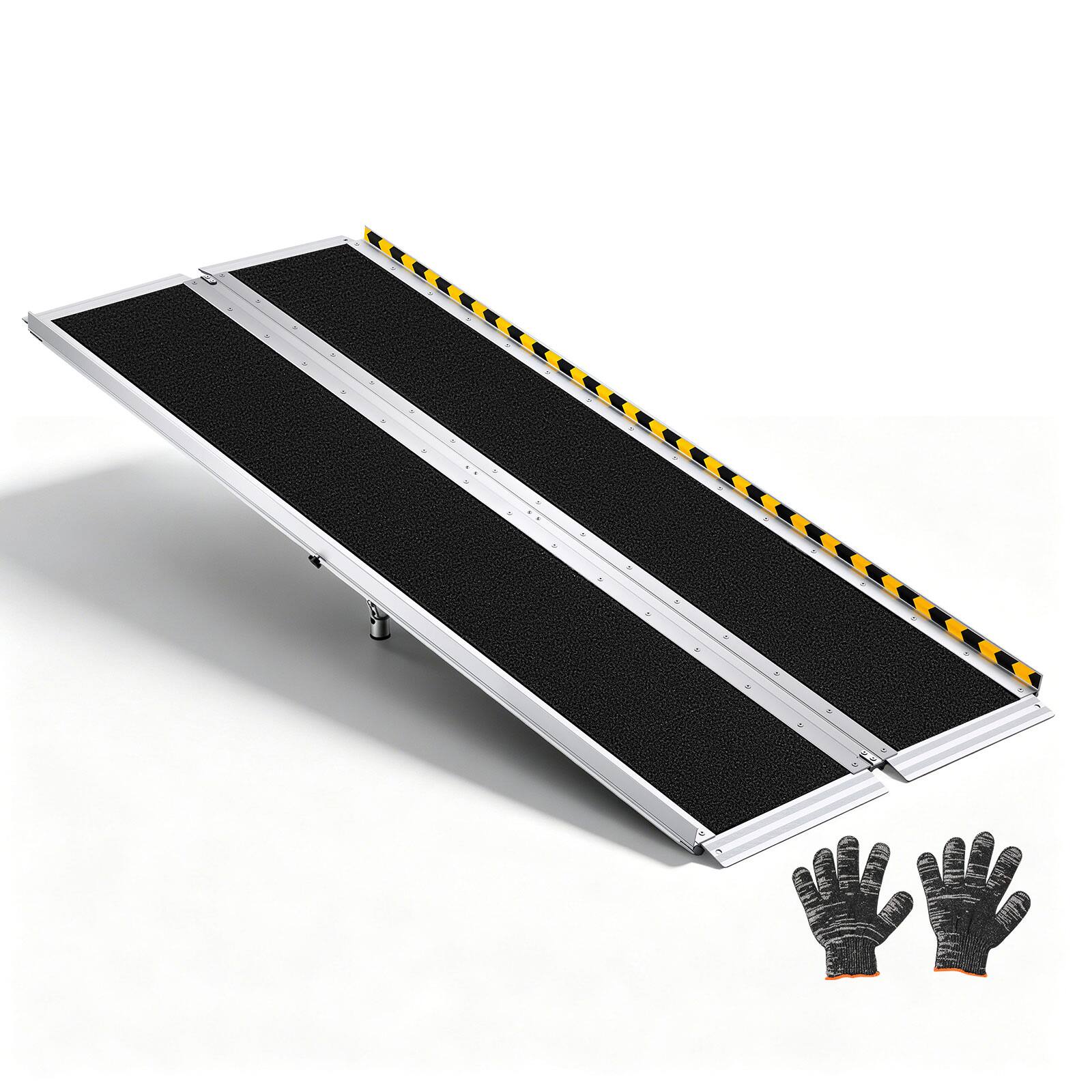 Front. VEVOR - Portable Wheelchair Ramp, 6FT, Non-Slip Aluminum Folding Handicap Ramp for Wheelchair, 800 lbs Capacity - Black;Silver.