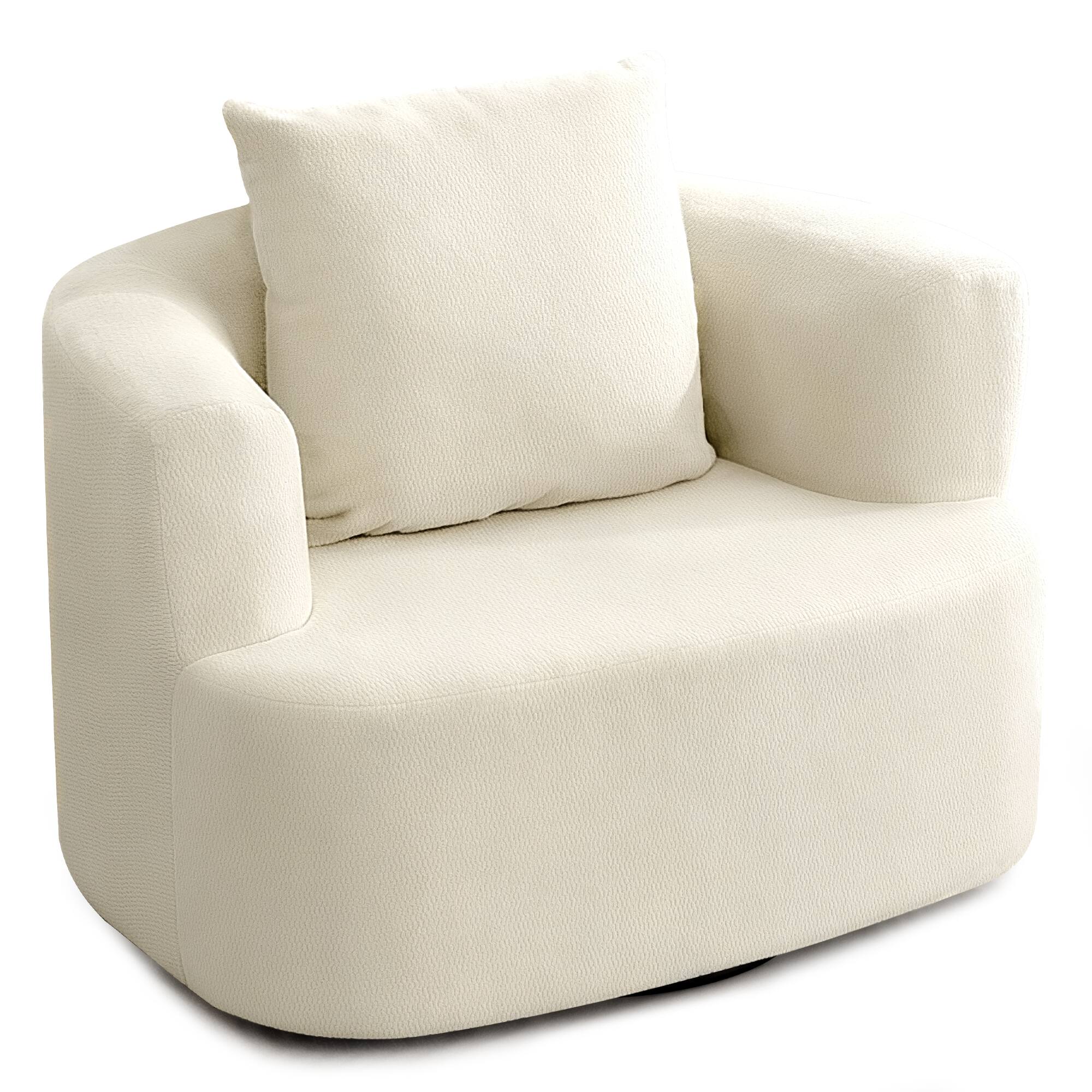 Angle. Brick Attic - 41"W Upholstered Lounge Swivel Chair with Pillow, Padded Swivel Lounge Chair, 360° Rotating Armchair - Beige.