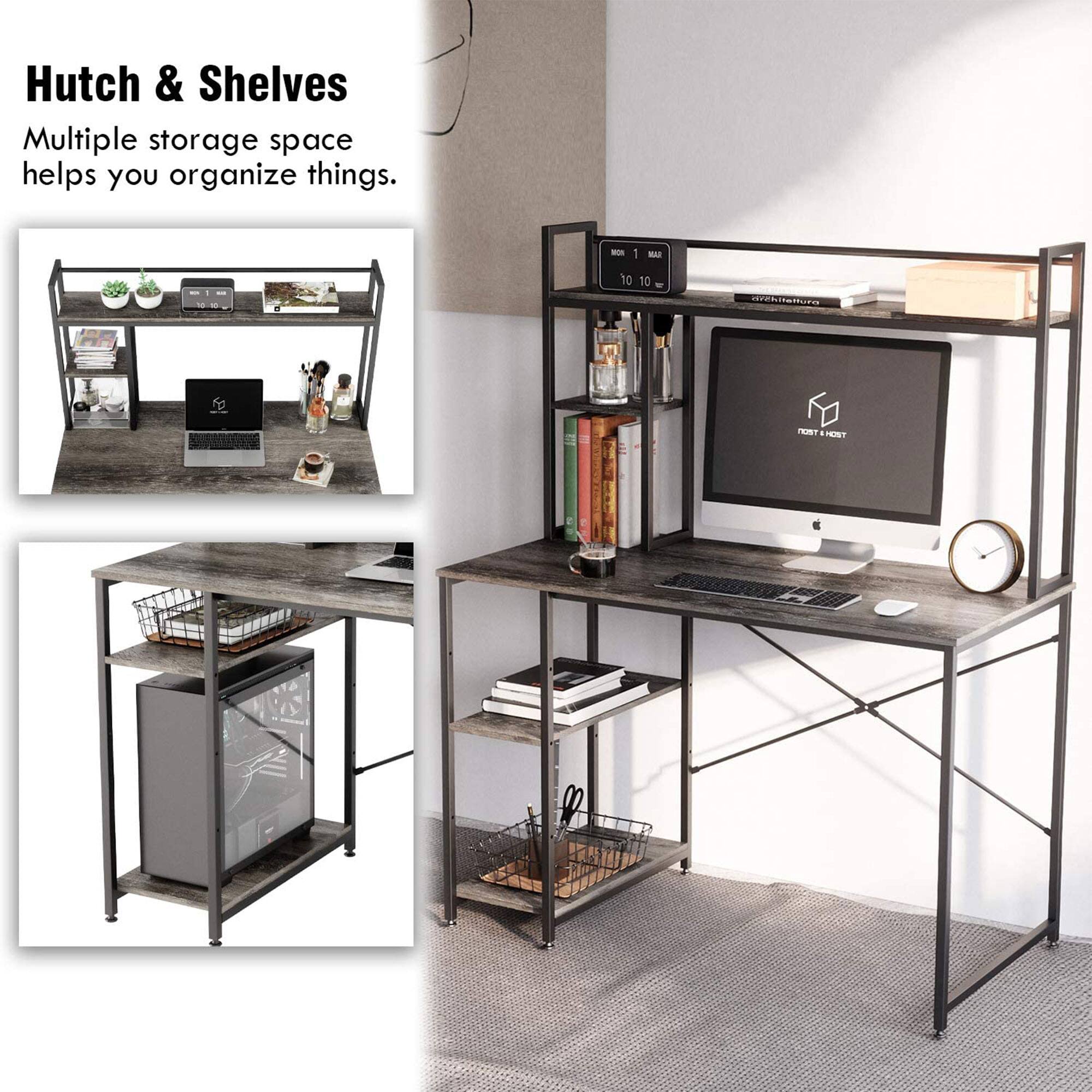 Hutch & Shelves  
Multiple storage space helps you organize things.