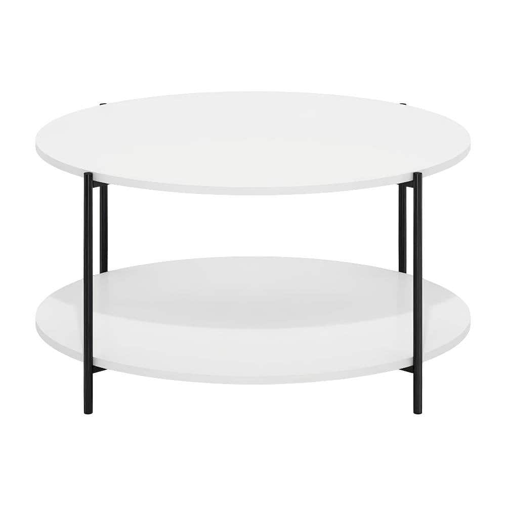 FurniFact - White 2-Tier Round Coffee Table with Metal Legs and Sturdy Frame for Living Room - White, Black