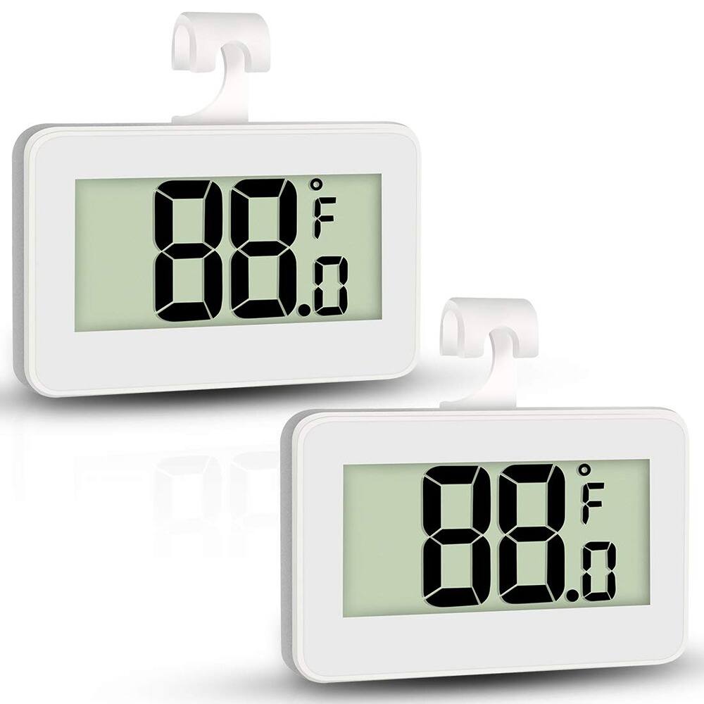 Front. RTMB - Two-piece digital freezer thermometer with hook, waterproof, and large LCD - White.