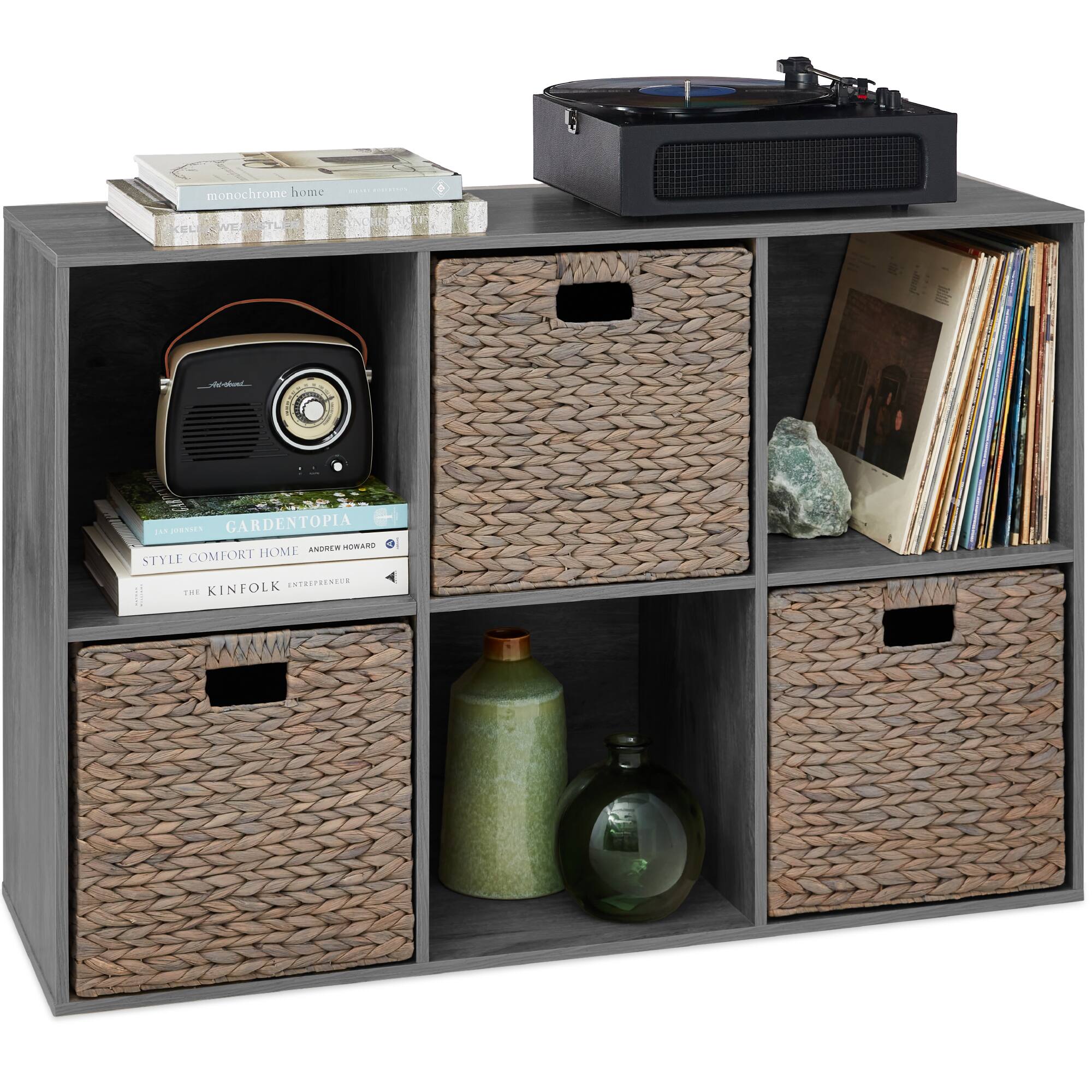 Best Choice Products - 6-Cube Bookshelf, 13.5in Display Storage System, Organizer w/ Removable Back Panels - Dark Gray
