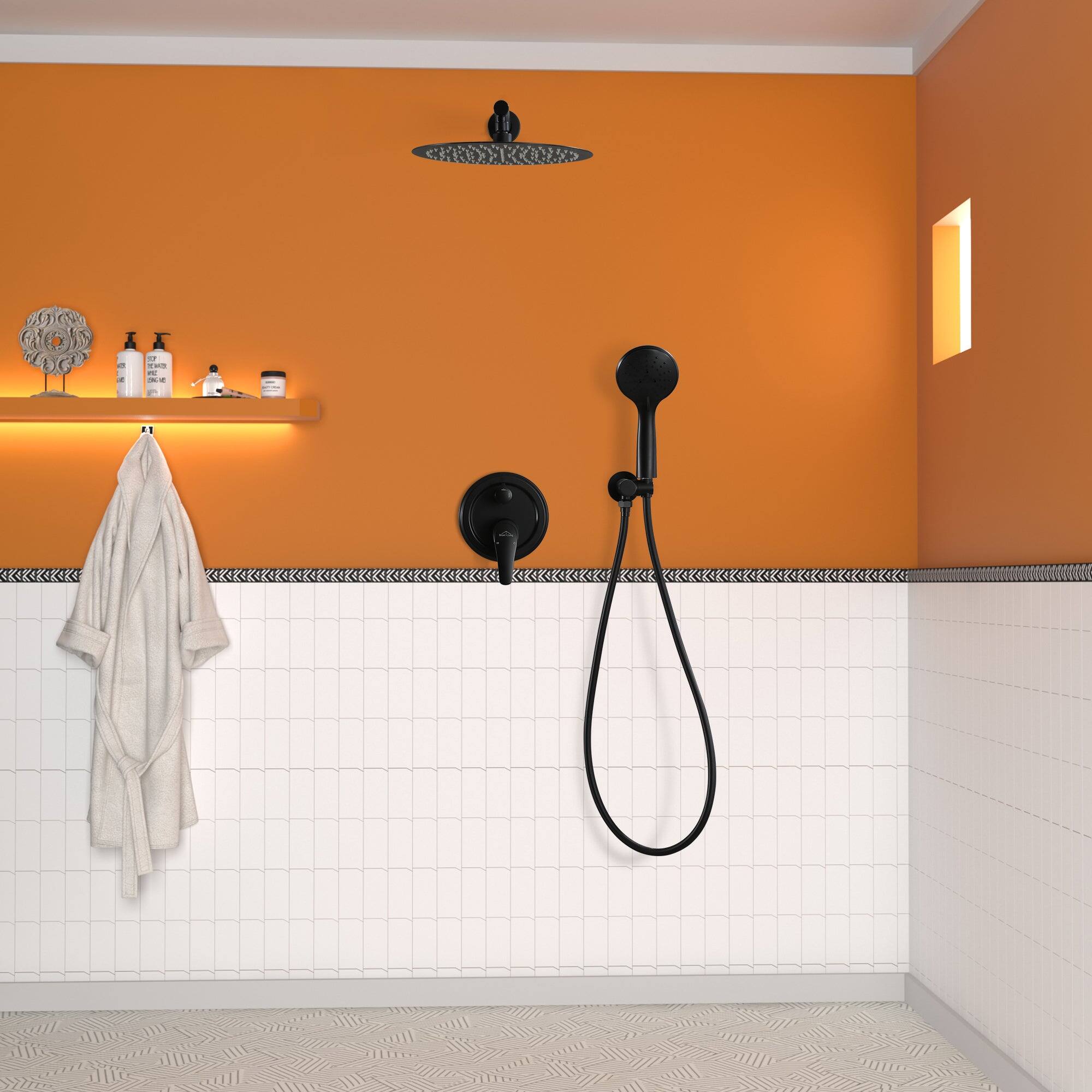 Alt View 4. Boyel Living - 5-Spray Patterns with 2.35 GPM 12 in. Wall Mount Dual Shower Heads with Valve Included in Matte Black - Matte Black.