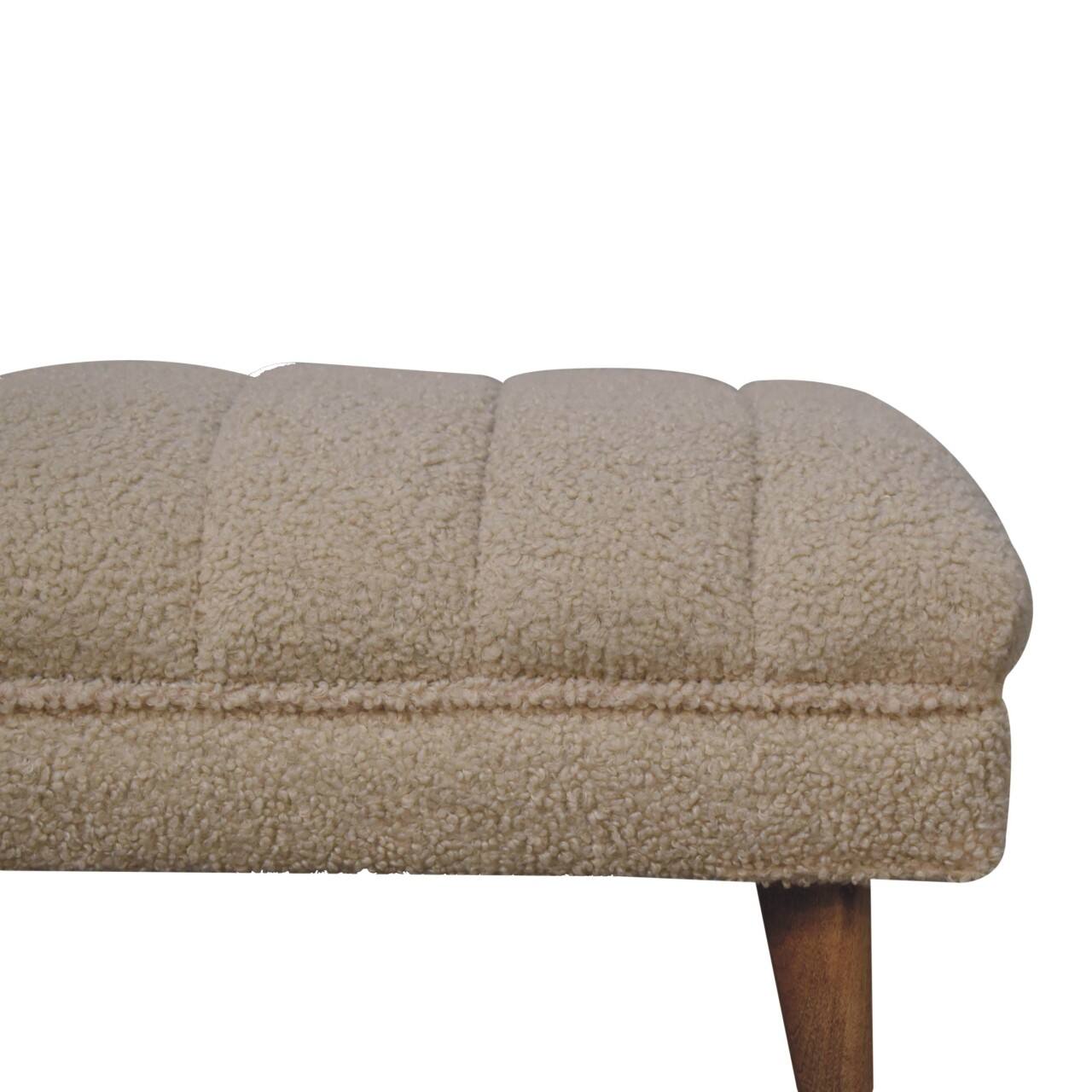 Alt View 1. Artisan Furniture - Artisan Furniture Solid Wood Cream Boucle Puffer Bench, Upholstered, Brown & Cream - Brown & Cream.