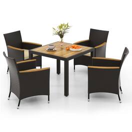 Costway - 5 PCS Patio Dining Table Set for 4 Rattan Conversation Set with Umbrella Hole - Brown + Natural