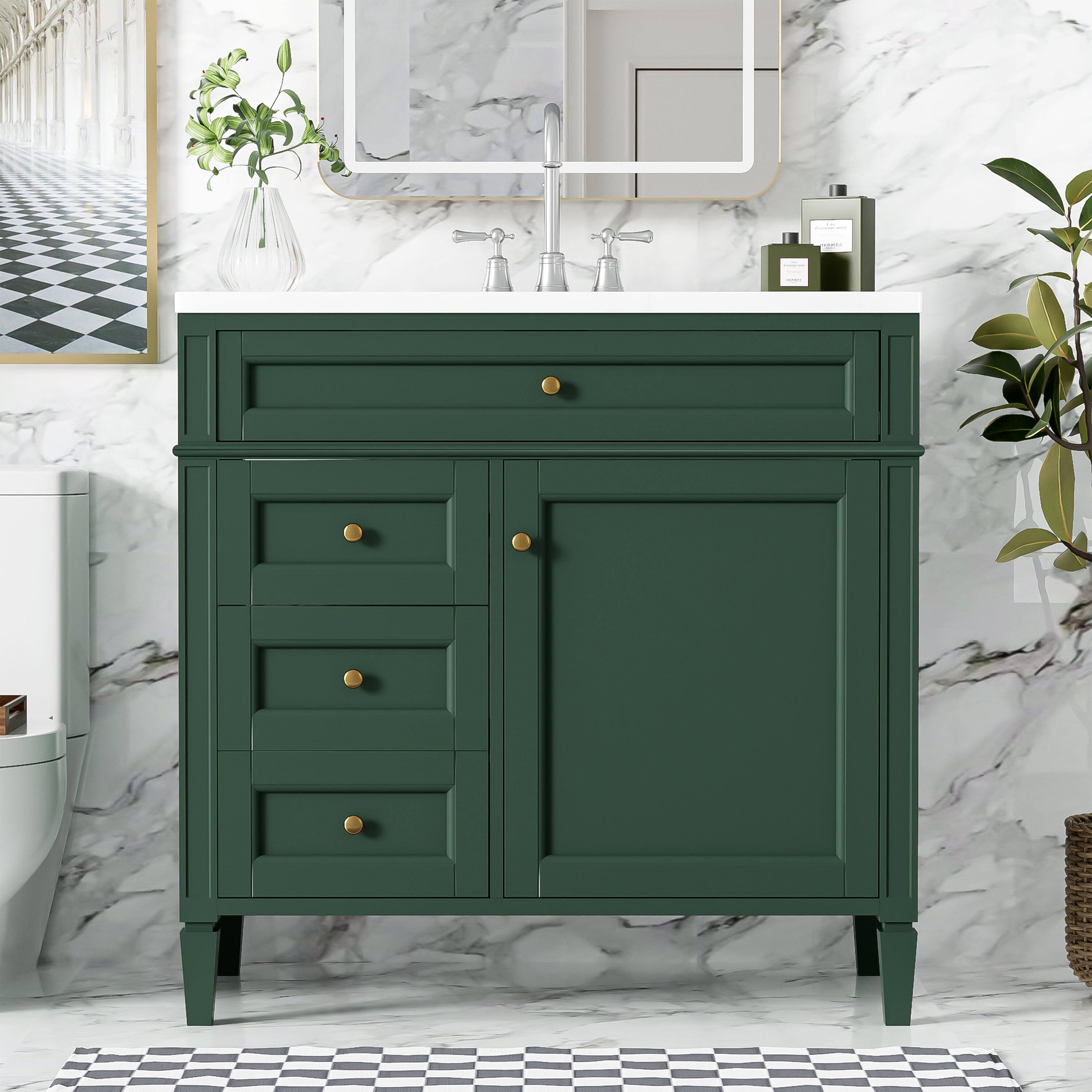 Alt View 1. Boyel Living - 36 Inch Modern Bathroom Vanity with Ceramic Sink Three Drawers Garnet Green - Green.