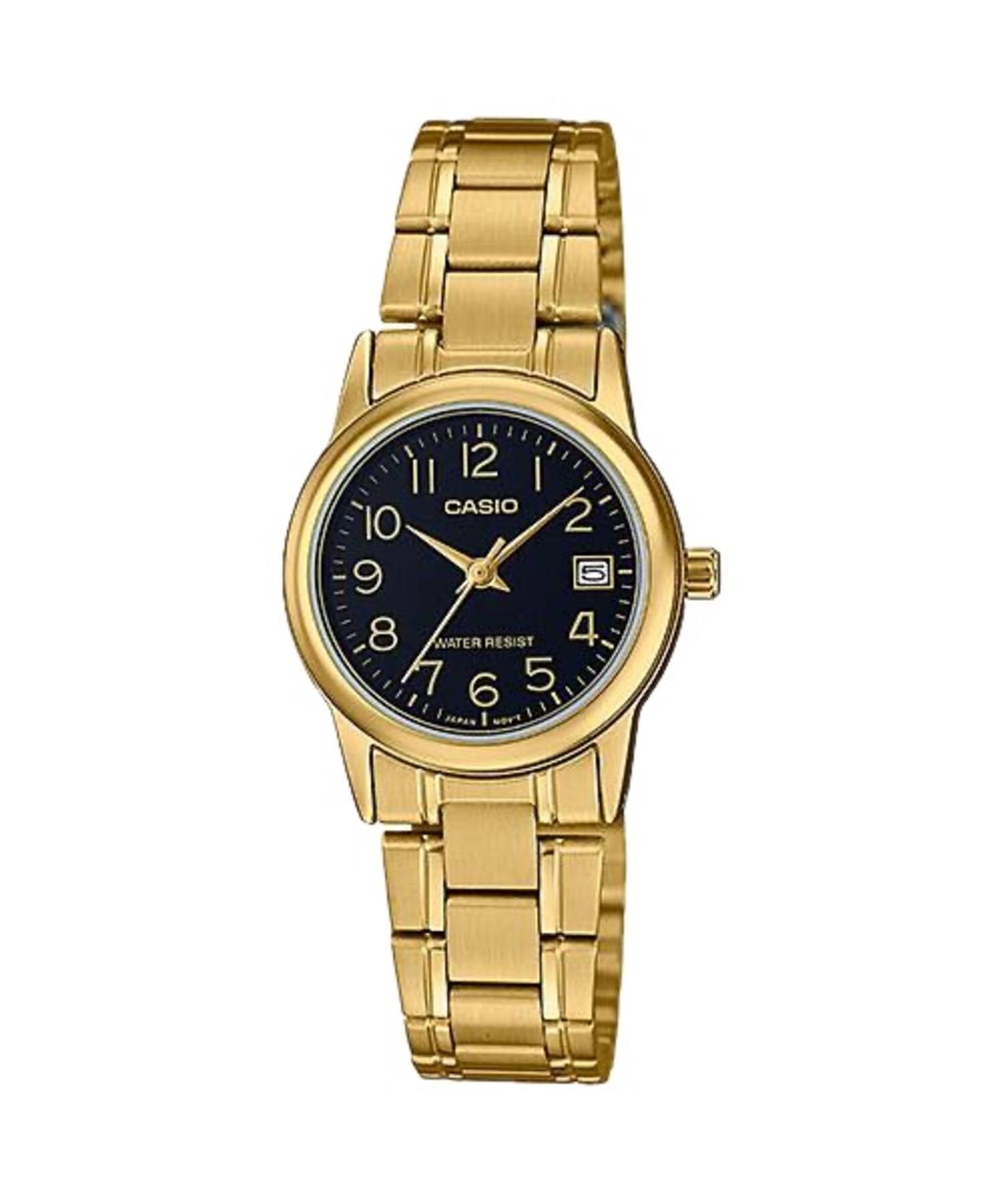 Casio - Women’s Black Dial -Tone Stainless Steel Bracelet Watch - LTP-V002G-1BUDF - Gold
