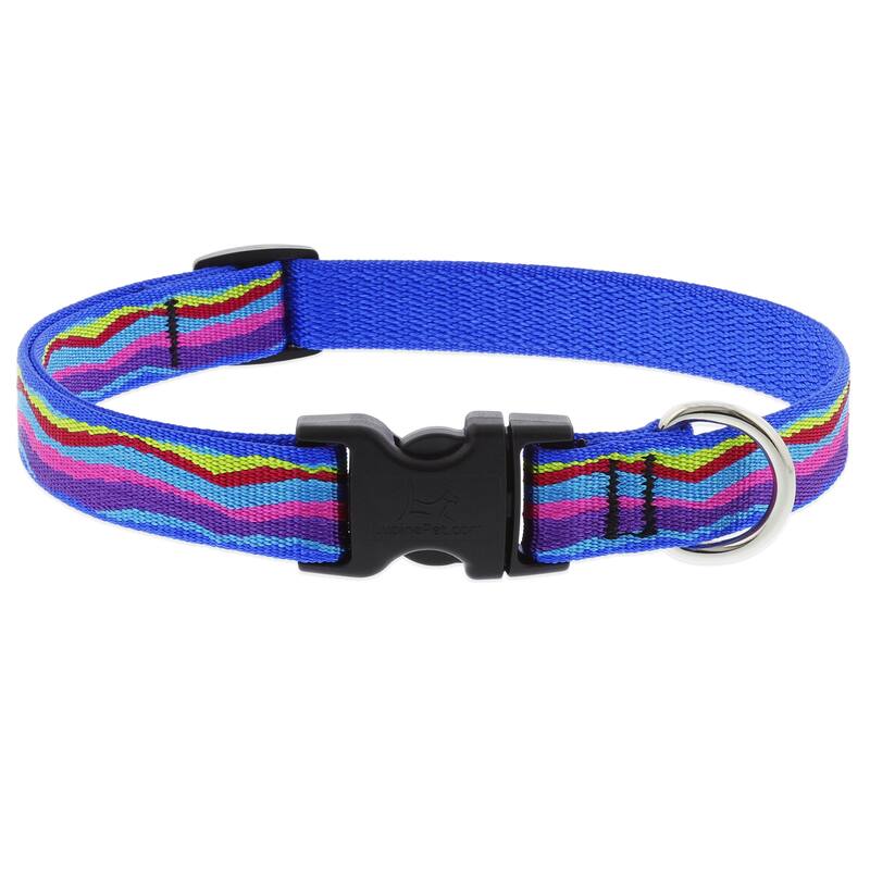 Angle. LupinePet - LupinePet Original Designs Multicolored Ripple Creek Nylon Dog Adjustable Collar - Multicolored.