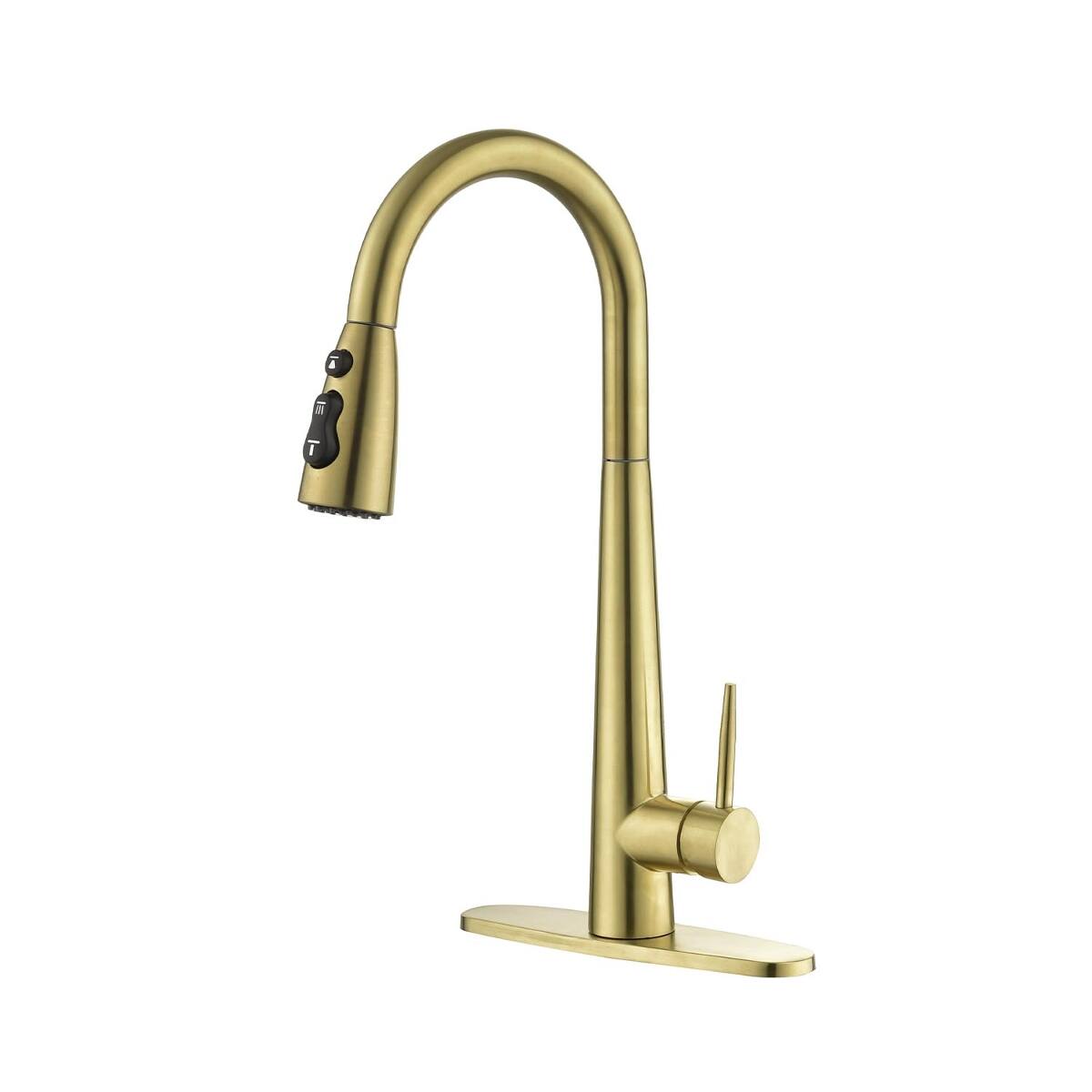 Front. Ropilly - Ropilly Pull Down Kitchen Faucet Brushed Gold Stainless Steel Single Handle Sink Faucet with Sprayer - Brushed Gold.