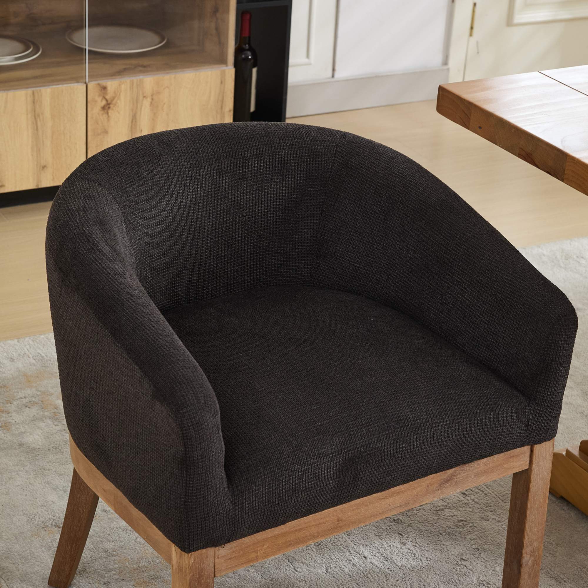 Alt View 6. GOODSILO - Mid Century Modern Upholstered Barrel Dining Chairs with Arms, Farmhouse Accent Chairs - Black.