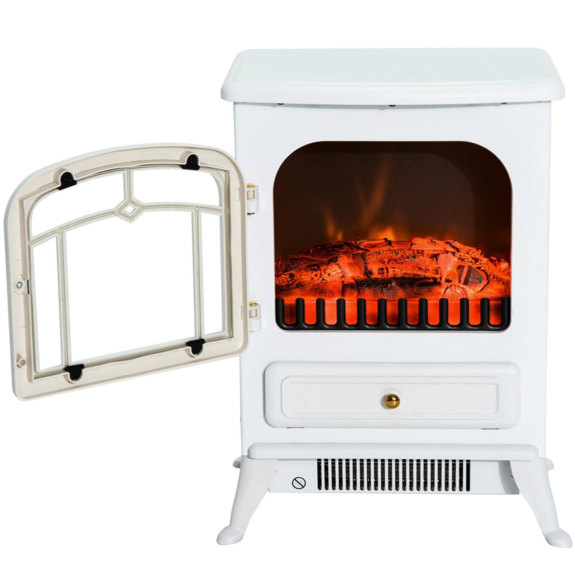 Alt View 7. Resenkos - Fireplace Stove, Electric Fireplace Heater with Realistic LED Flames and Logs, White - White.