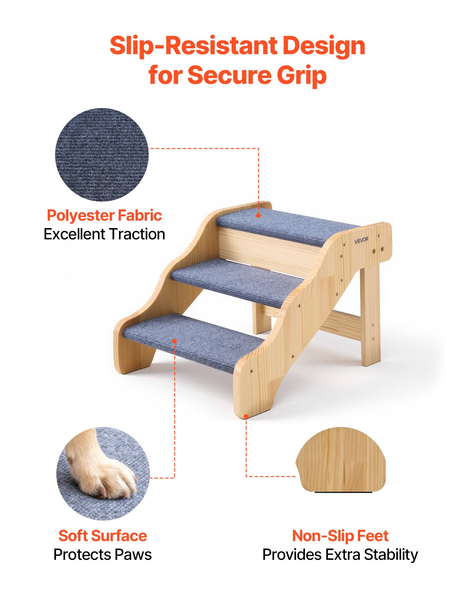 Slip-Resistant Design for Secure Grip

- Polyester Fabric
  - Excellent Traction

- Soft Surface
  - Protects Paws

- Non-Slip Feet
  - Provides Extra Stability