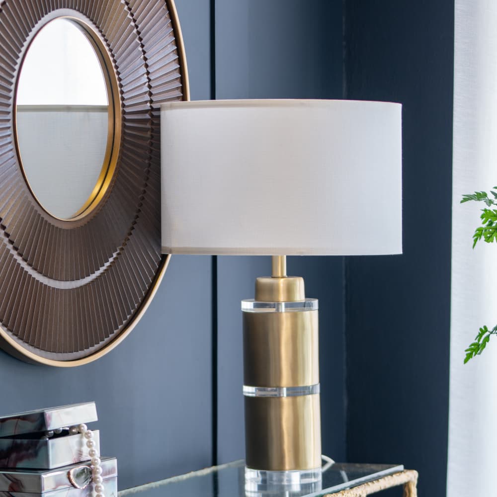 Alt View 5. Luckbyte - 15x25.5 Inch Gold White Cylinder Table Lamp With Drum Shade Assembly Required.