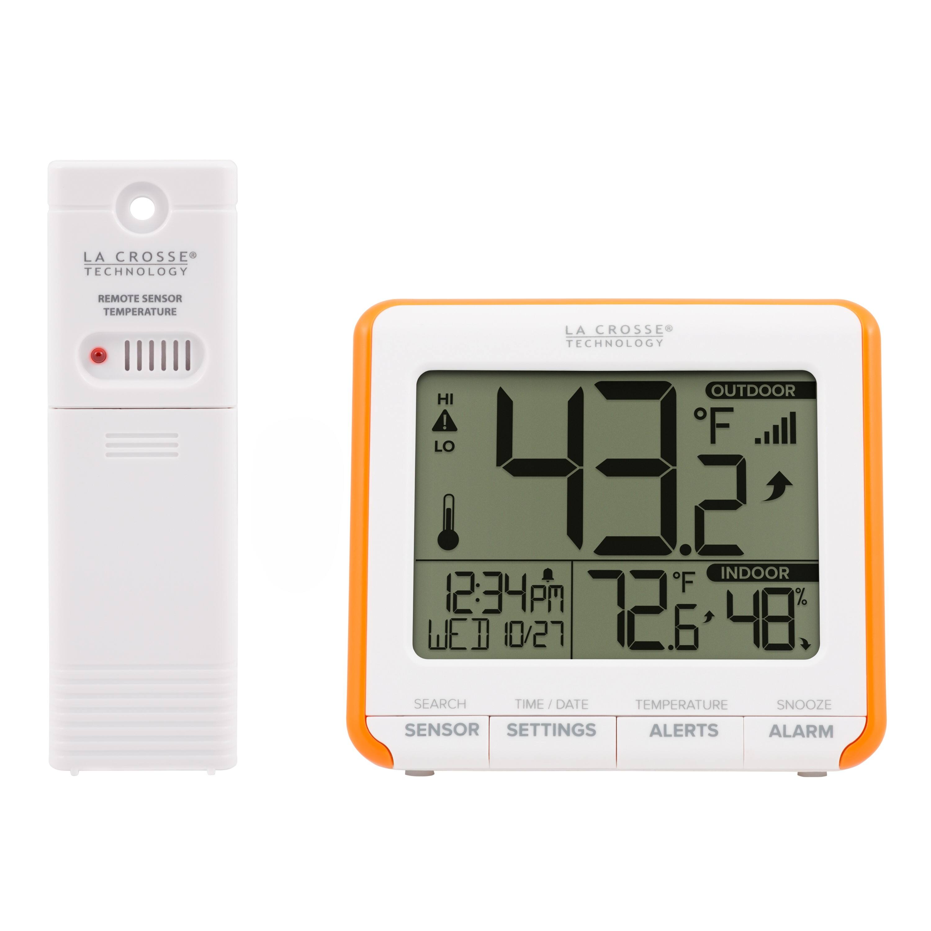 LA CROSSE TECHNOLOGY REMOTE SENSOR TEMPERATURE

LA CROSSE TECHNOLOGY OUTDOOR HI 43.2°F LO 48°F

INDOOR 12:34 PM F 72.6°F 48% WEB 10/27

SEARCH TIME J DATE TEMPERATURE SNOOZE SENSOR SETTINGS ALERTS ALARM