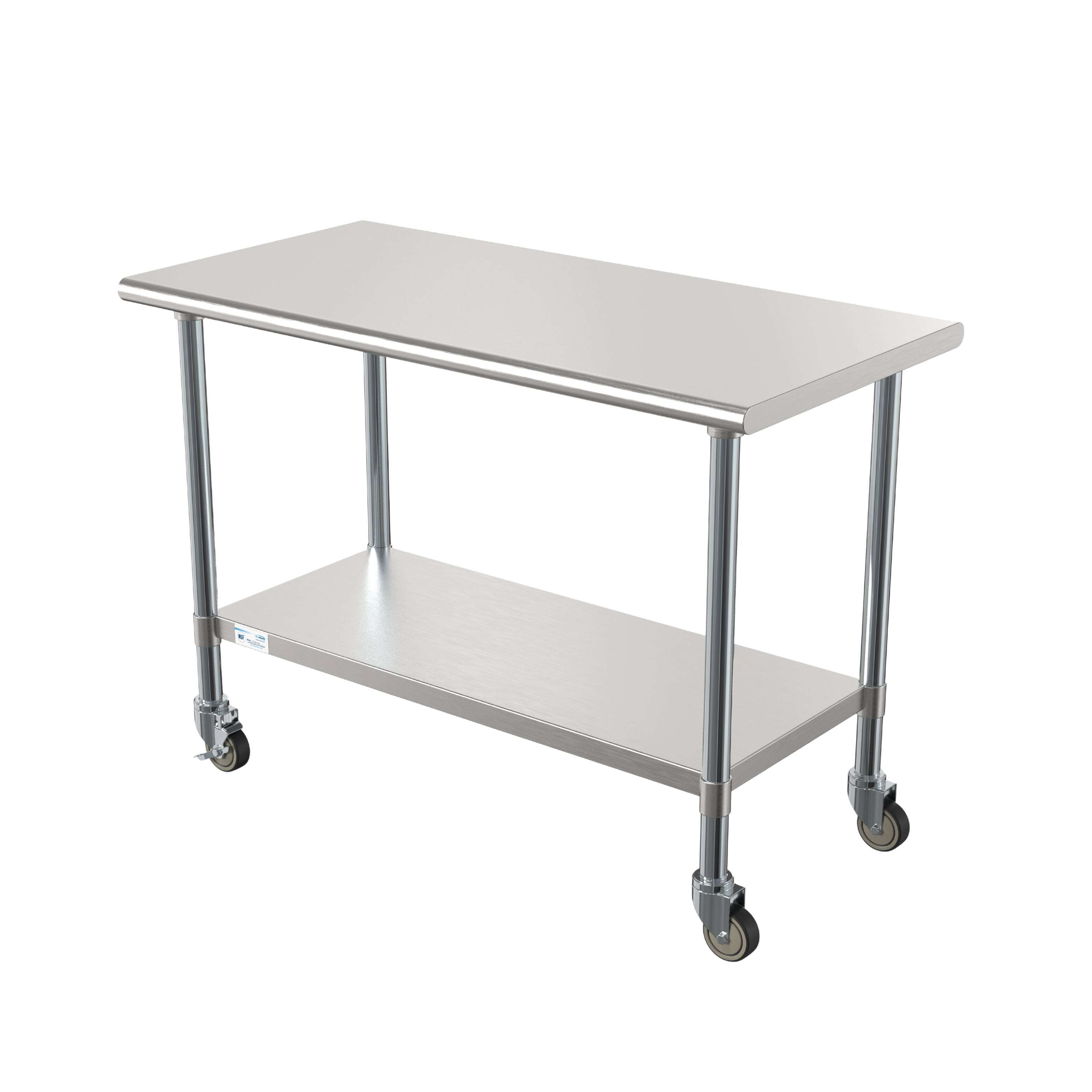 Back. Koolmore - 24" x 48" 18-Gauge 304 Stainless Steel Commercial Work Table with Casters, CT2448-18C. - Silver.