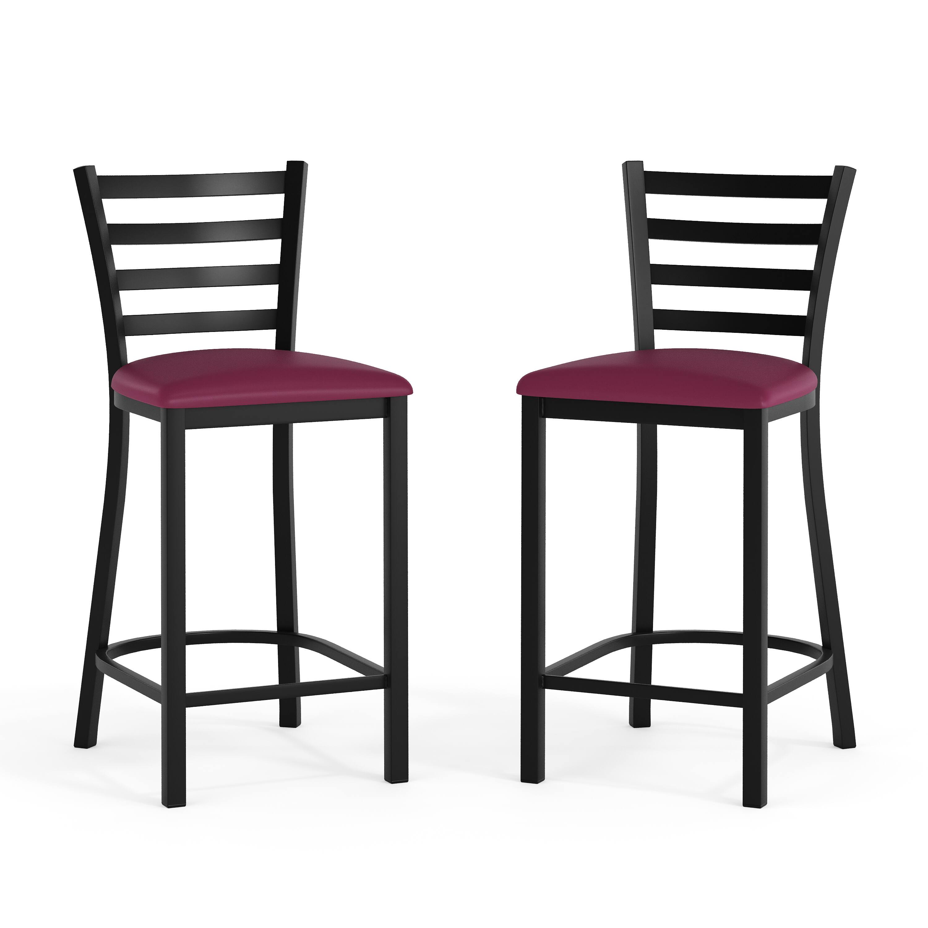 Alt View 10. Emma + Oliver - 2 Pack Ladder Back Metal Restaurant Counter Stool - Upholstered Seat - Burgundy Vinyl Seat/Black Metal Frame.