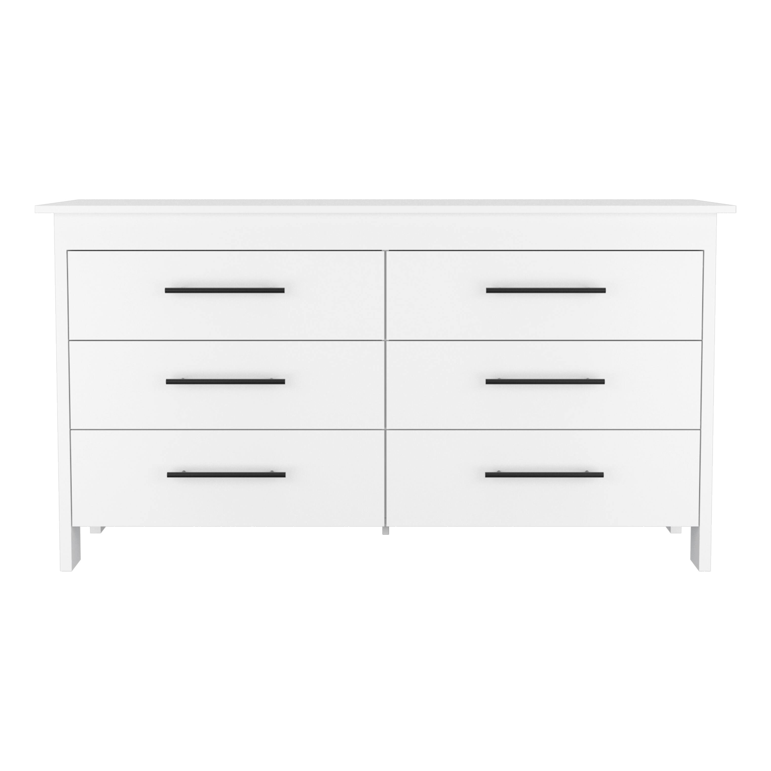 TuHome - Hms 6 Drawer Double Dresser, Four Legs, Superior Top - White
