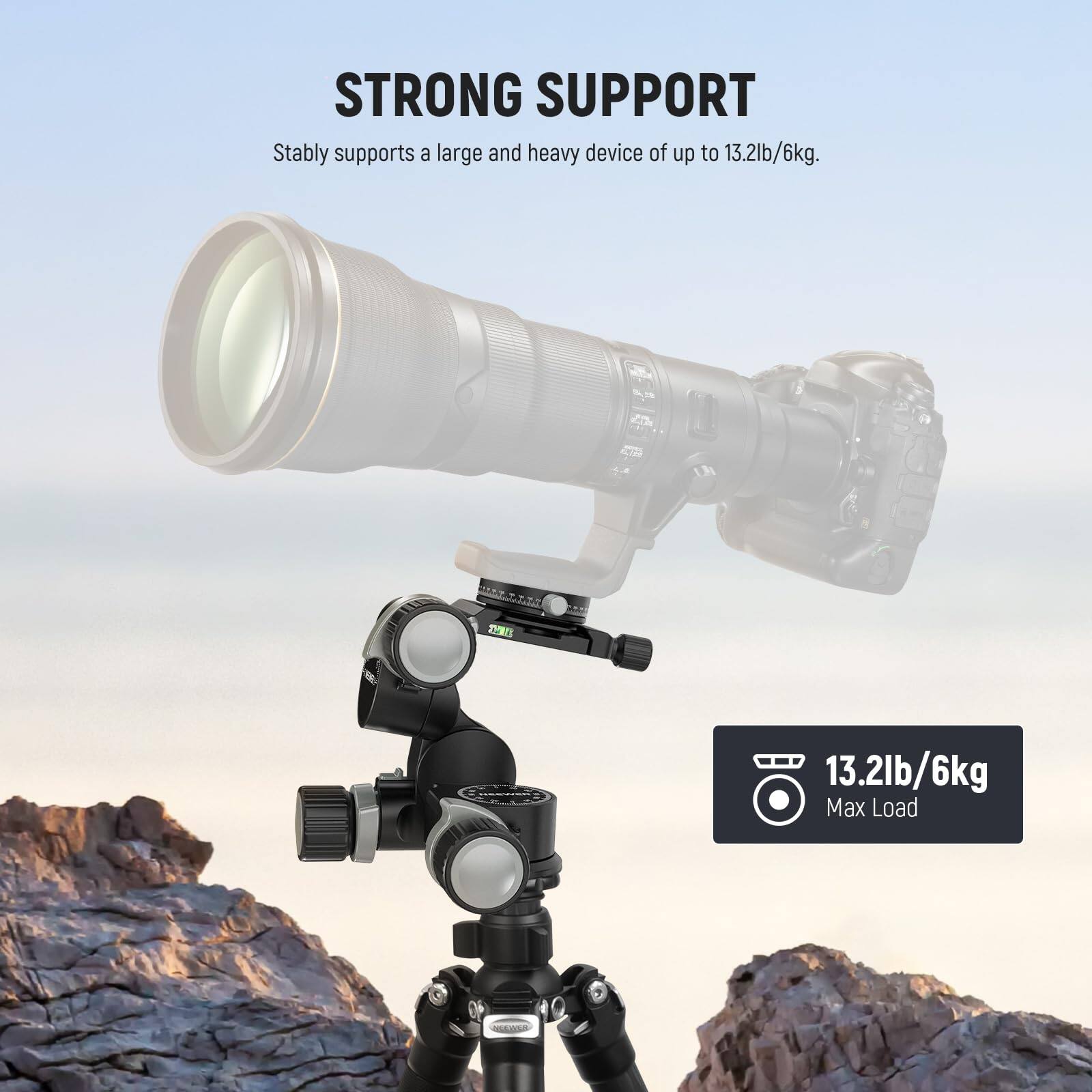 STRONG SUPPORT  
Stably supports a large and heavy device of up to 13.2lb/6kg.  

13.2lb/6kg Max Load