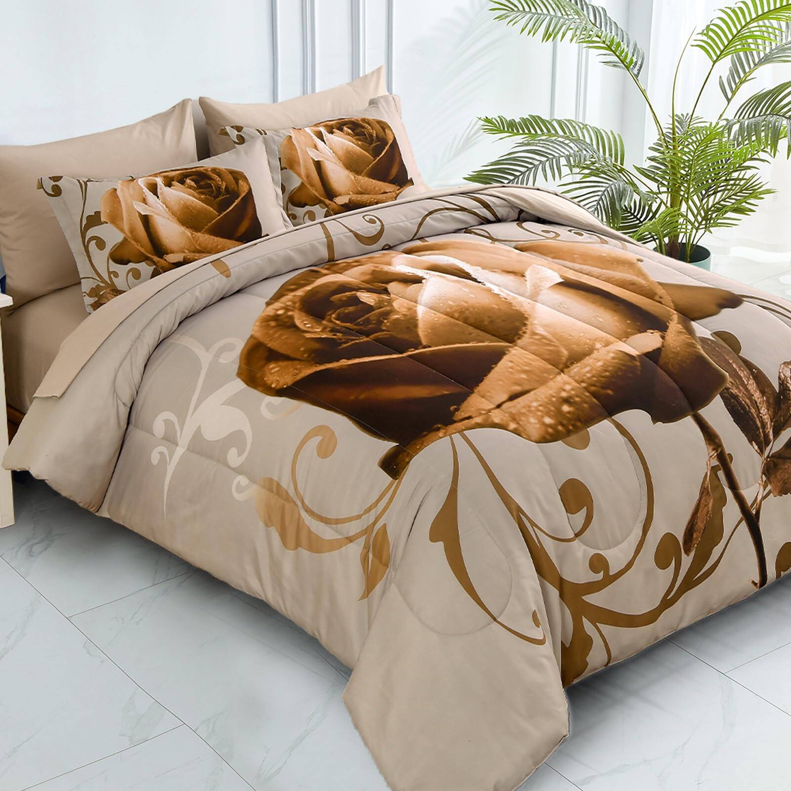 Dapper Styles Comforter Set King Reversible Rose Bed In A Bag ...
