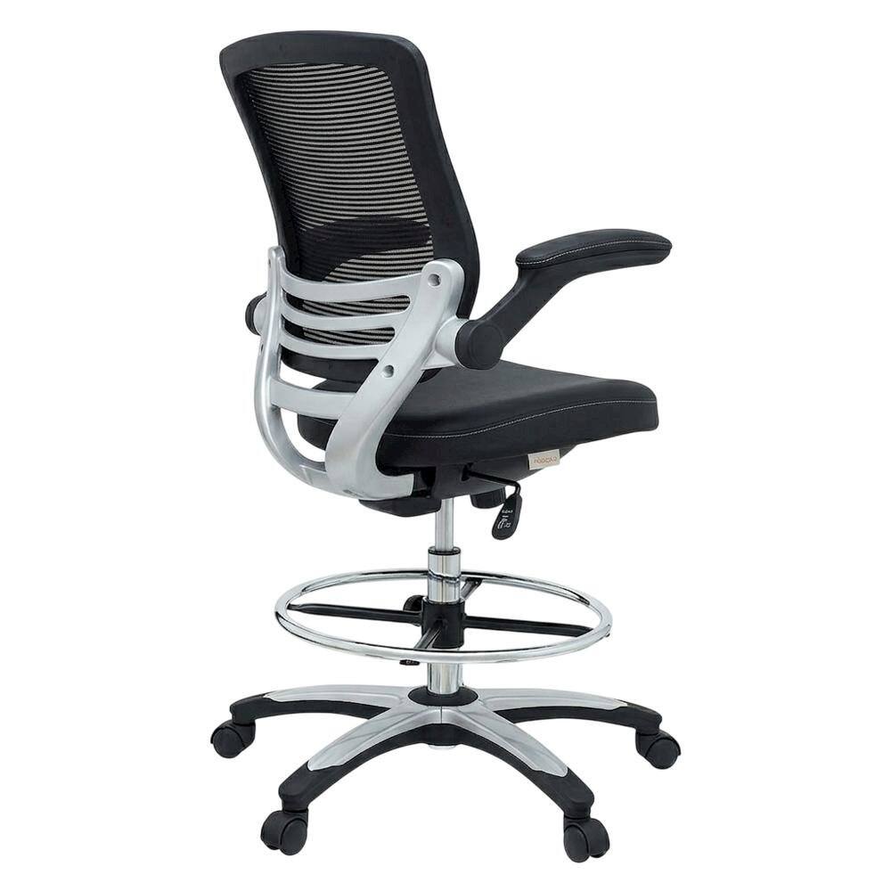 Left. FurniFact - Bicast Leather Drafting Chair with Armrest and Adjustable Height for Office Use - Black.