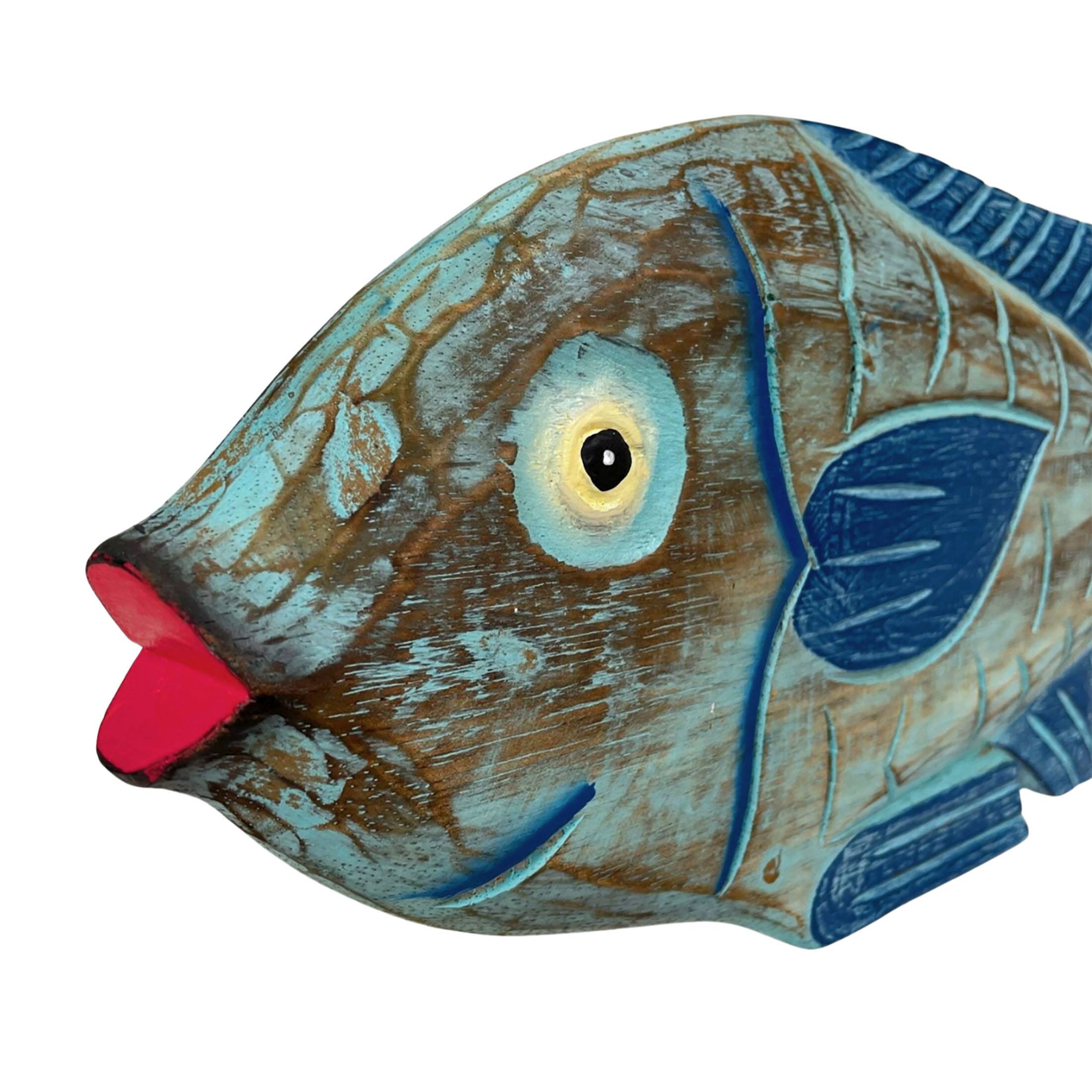 Alt View 2. Things2Die4 - Hand Carved Blue Wooden Fish Statue 19" Nautical Coastal Decor Wood Accent - Blue.