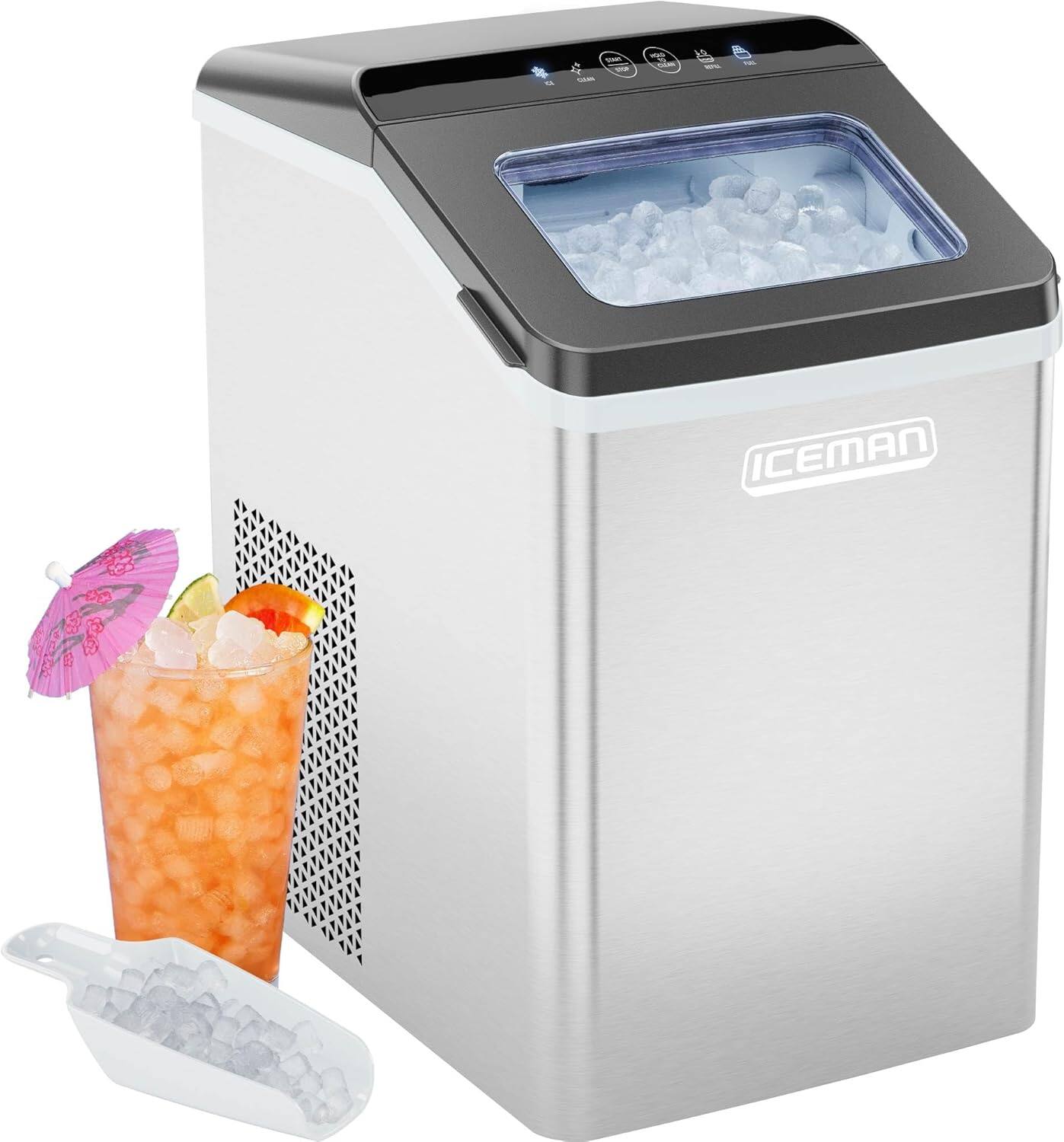 Chefman - Pebble Countertop Ice Maker with Ice Scoop and Basket - Stainless Steel