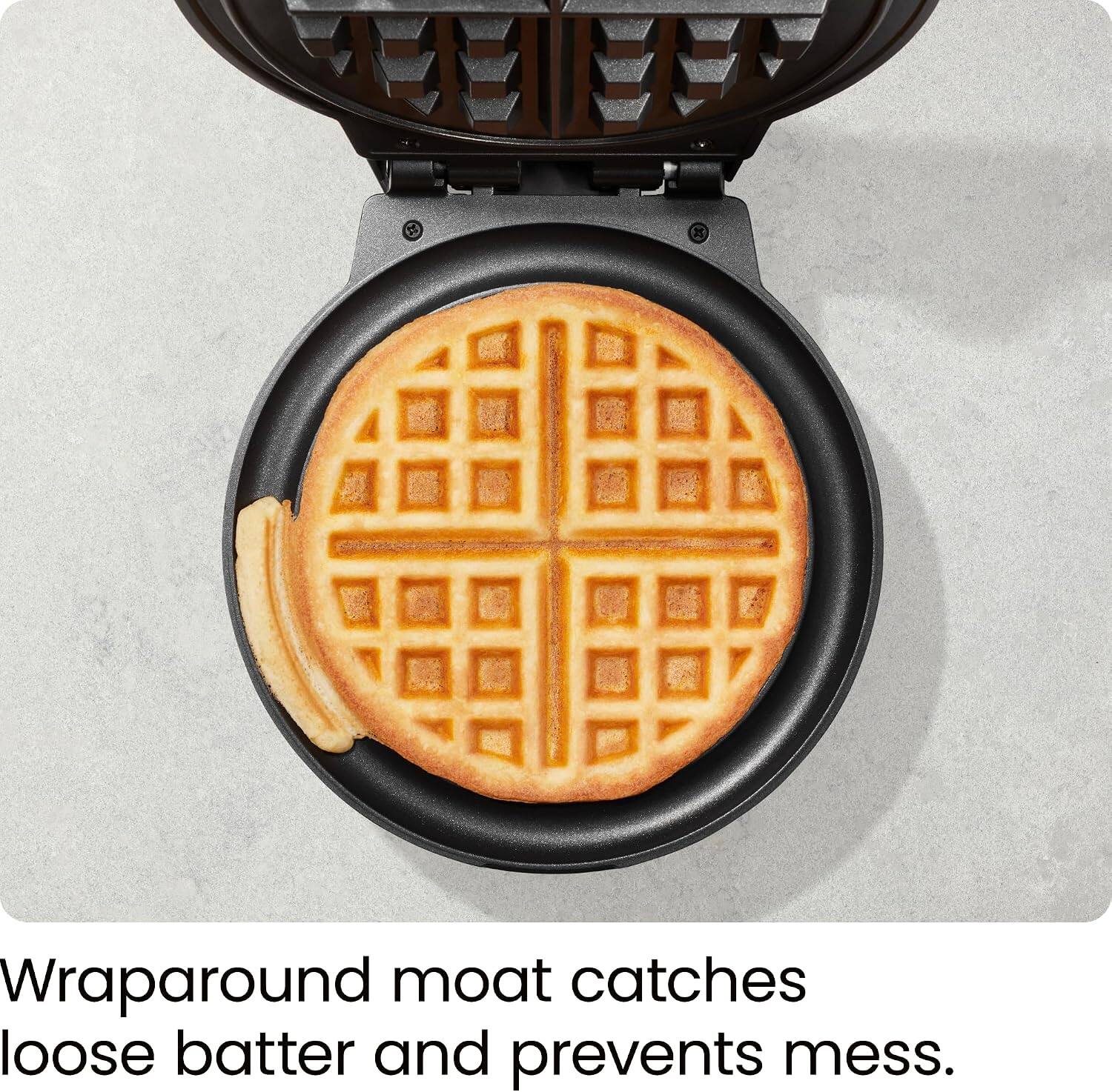 Wraparound moat catches loose batter and prevents mess.
