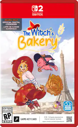 A 2 NINTENDO SWITCH. O INCLUDES-INCLUT OFFICIAL DIGITAL COOKBOOK LIVRE DE CUISINE NUMÉRIQUE The Witch's Bakery SILVER Lining COTE en ATTENTE RP ? GAME-KEY CARD 8 GB - Full game download via internet required. See back. support.nintendo.com/switch2/gamekeycard - RP (Rating Pending)