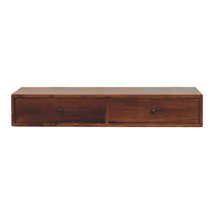 Front. Artisan Furniture - Artisan Furniture Solid Wood Lunar 2 Drawer Chestnut Wall Mounted Console, 2 Drawers, Dark Brown - Dark Brown.