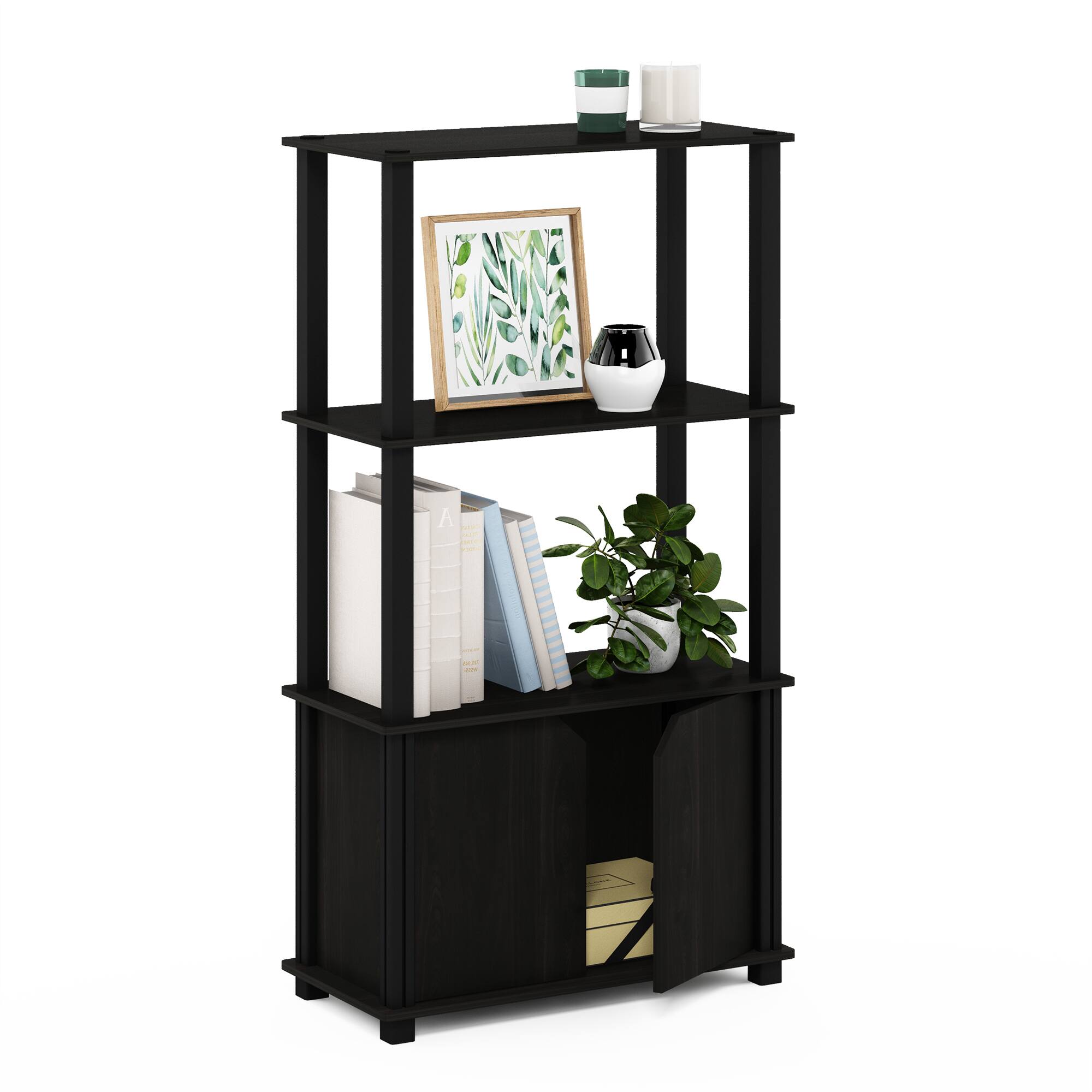 Alt View 5. Furinno - Go Green 4-Tier Multipurpose Display Shelf with Door, Espresso/Black - Espresso/Black.