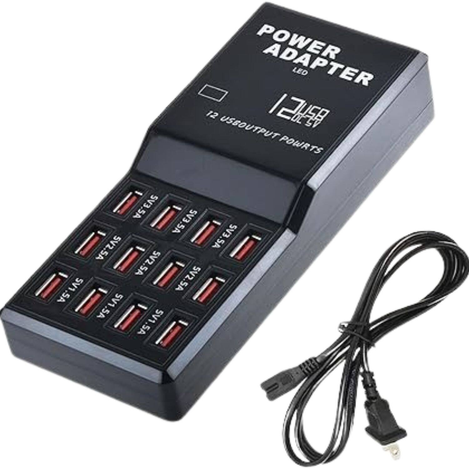 Stock Preferred - 12-Port USB Charging Station Hub with Smart Identification - Black