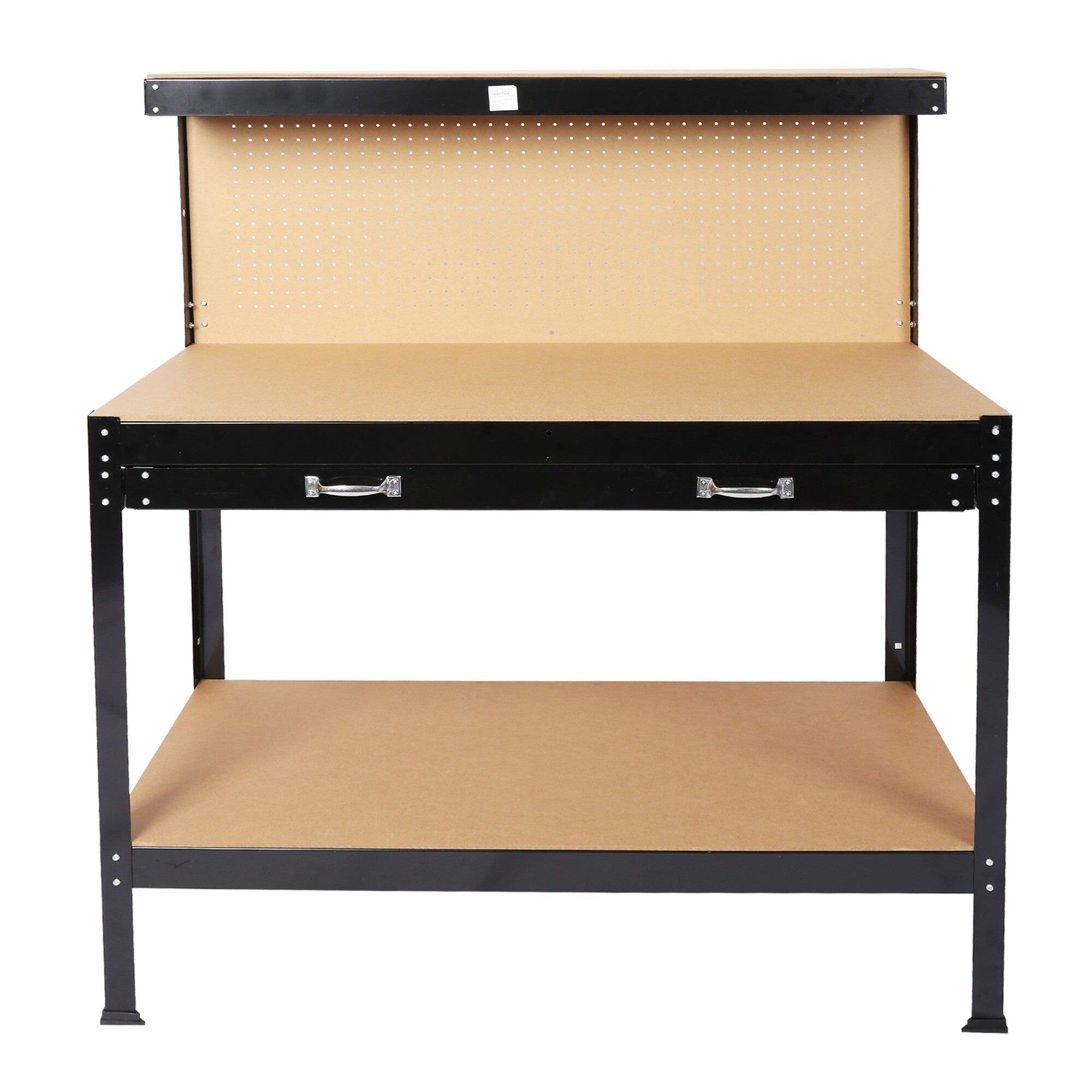 Alt View 2. Boyel Living - 24 inch W x 48 inch D Two Drawers Black Steel Workbench Table with Peg Board.