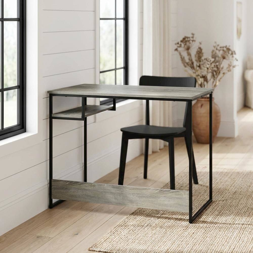 Angle. BisonOffice - Grey Study Desk With Spacious Work Surface And Sturdy Construction - Gray.
