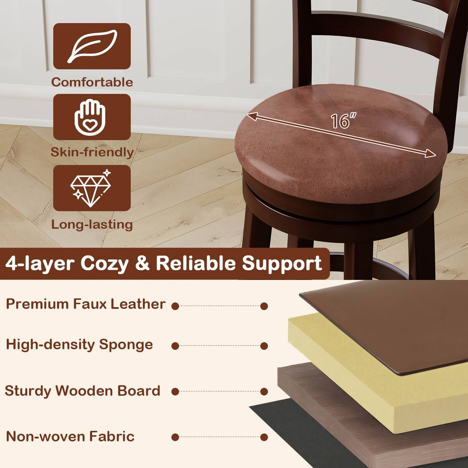 Comfortable  
Skin-friendly  
Long-lasting  

4-layer Cozy & Reliable Support  

- Premium Faux Leather  
- High-density Sponge  
- Sturdy Wooden Board  
- Non-woven Fabric