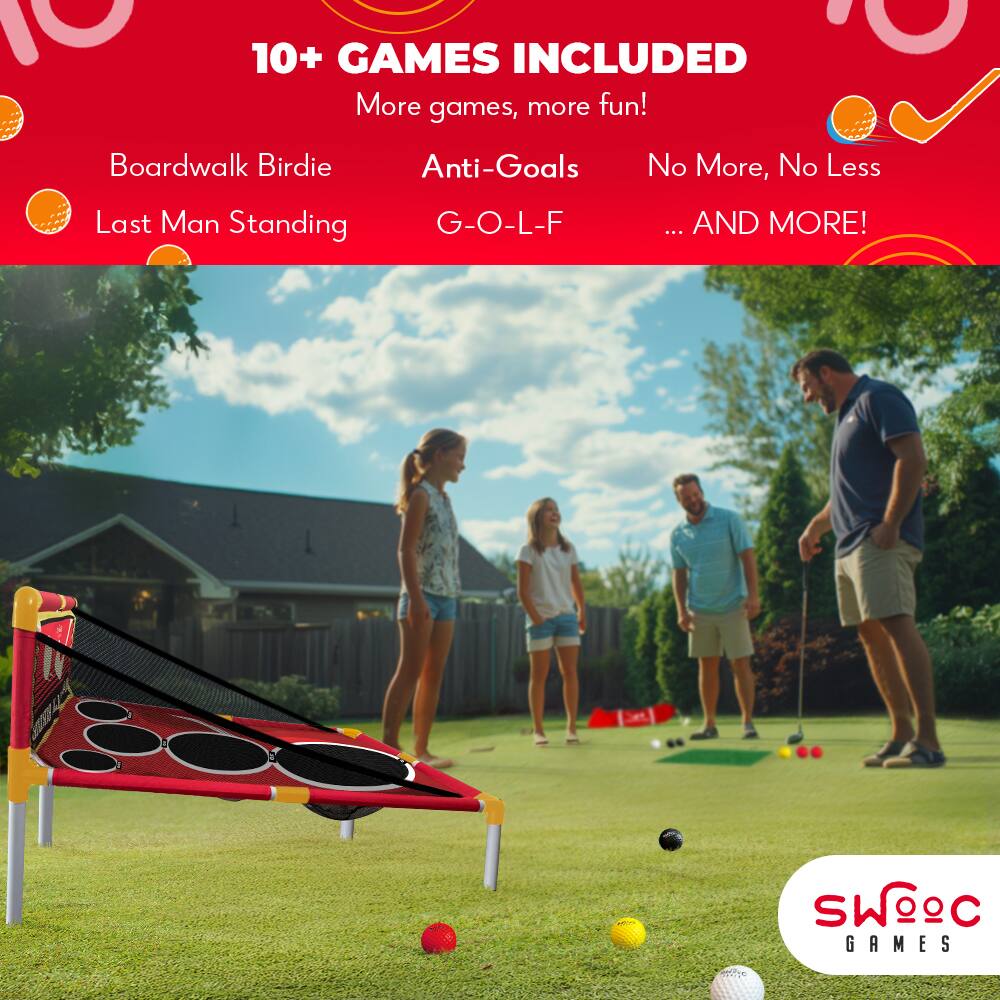 10+ GAMES INCLUDED  
More games, more fun!  
Boardwalk Birdie  
Anti-Goals  
Last Man Standing  
G-O-L-F  
No More, No Less  
... AND MORE!  

SWOOC GAMES