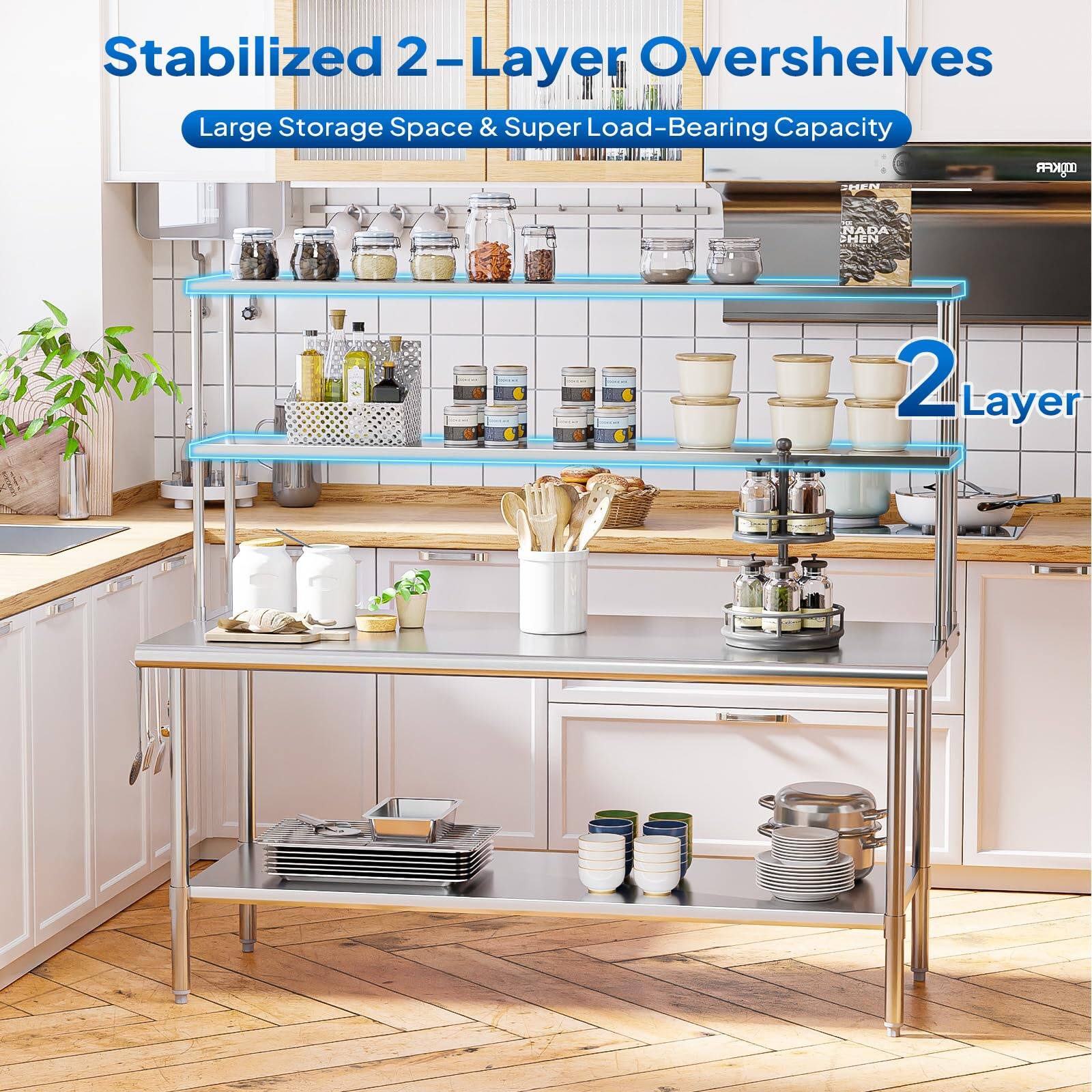Stabilized 2-Layer Overshelves  
Large Storage Space & Super Load-Bearing Capacity  
2 Layer