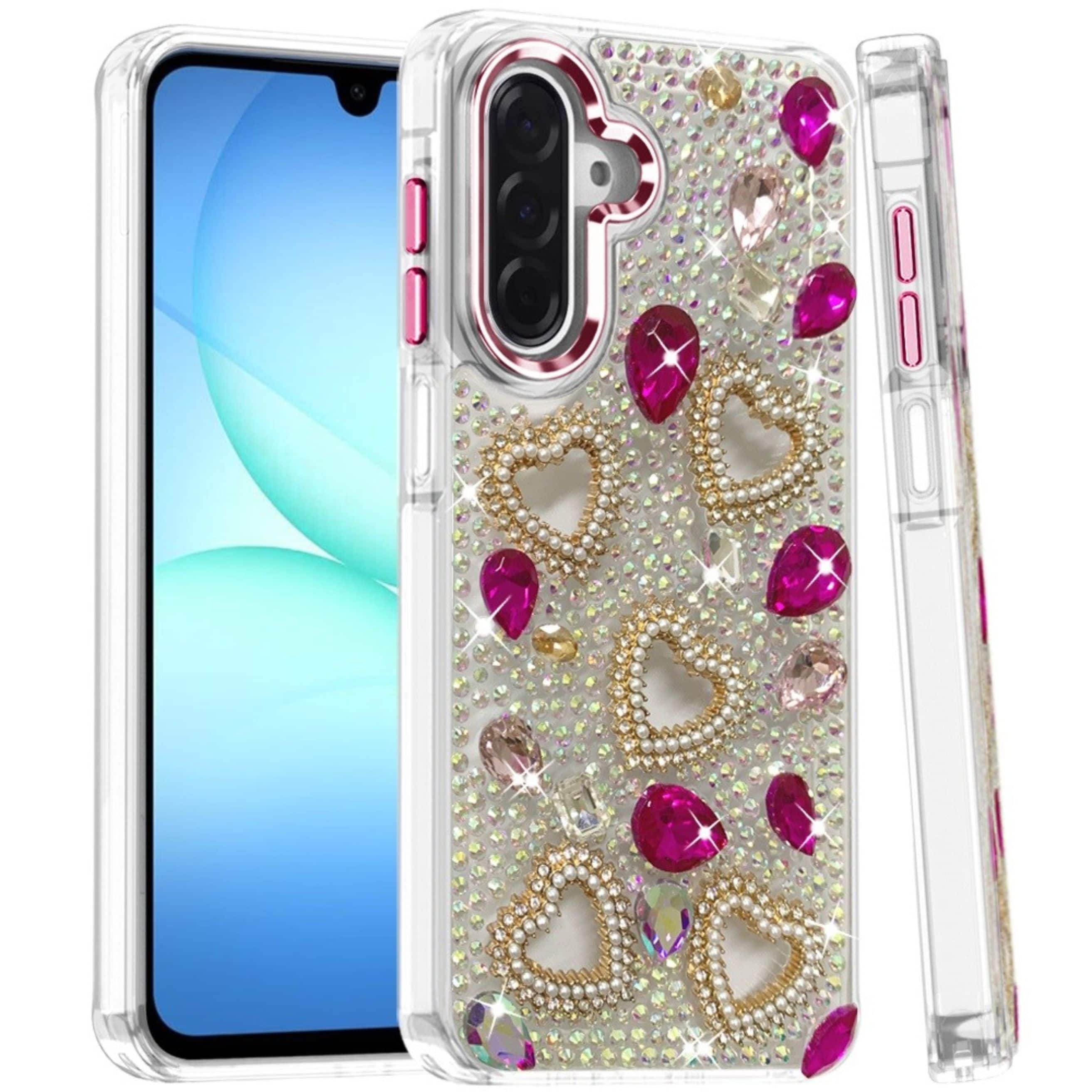Kitcheniva - Hearts 3D Jewel Phone Case With Tempered Glass For Samsung Galaxy A17 5G - Hot Pink price history on PriceWatchPro