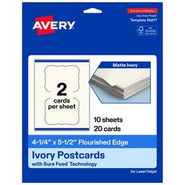 Avery - Printable Flourished Edge Postcards, 4.25" x 5.5", Ivory, 20ct - White