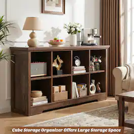 Aheaplus - 8 Cube Organizer with Charging Station, 50'' Width Cube Bookcase with Open Shelves - Brown Oak