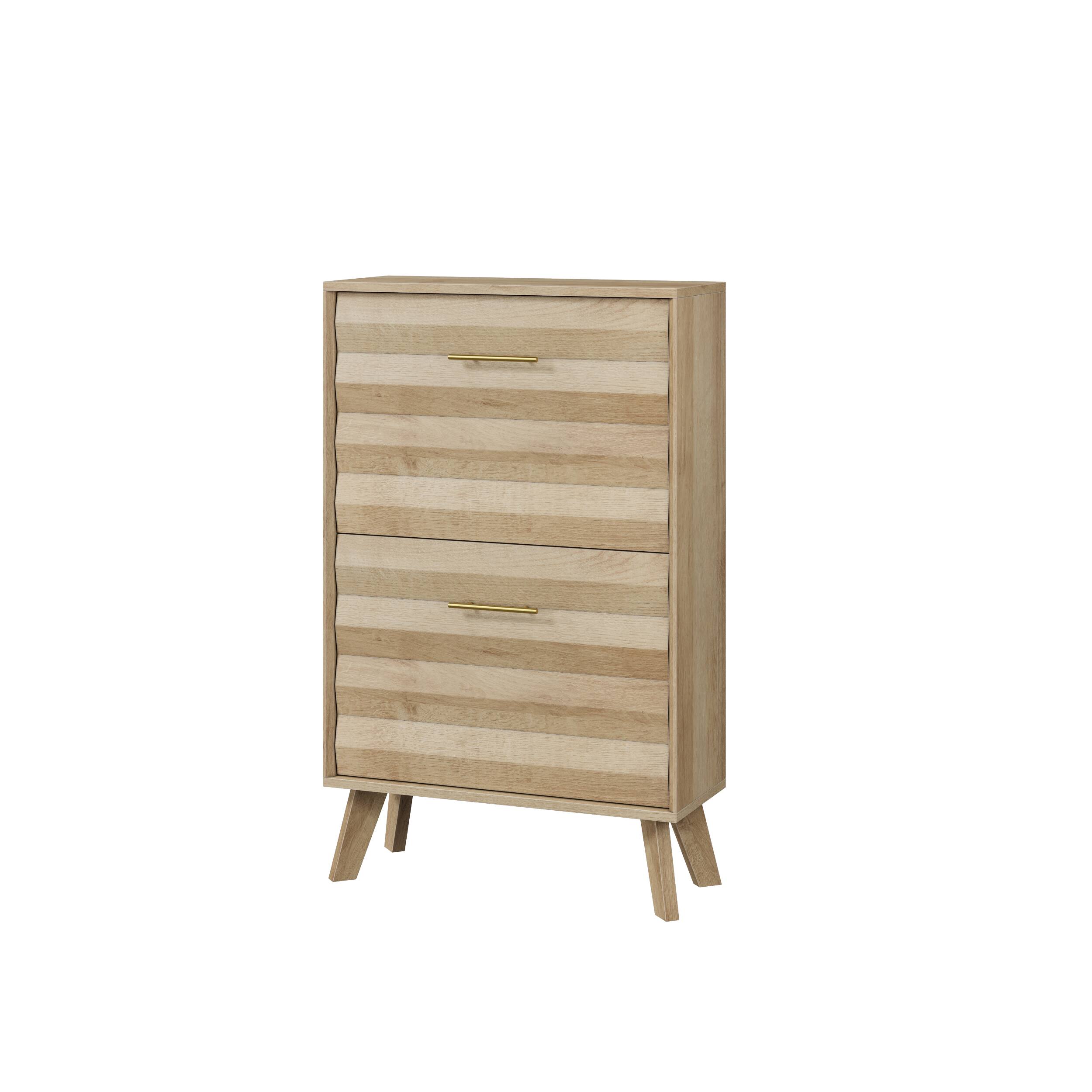 Alt View 5. Z-Edge - Shoe Cabinet with 2 Flip Drawers, Narrow Shoe Cabinet, Freestanding Shoe Organizer with Adjustable Shelves for Hallway - Oak.