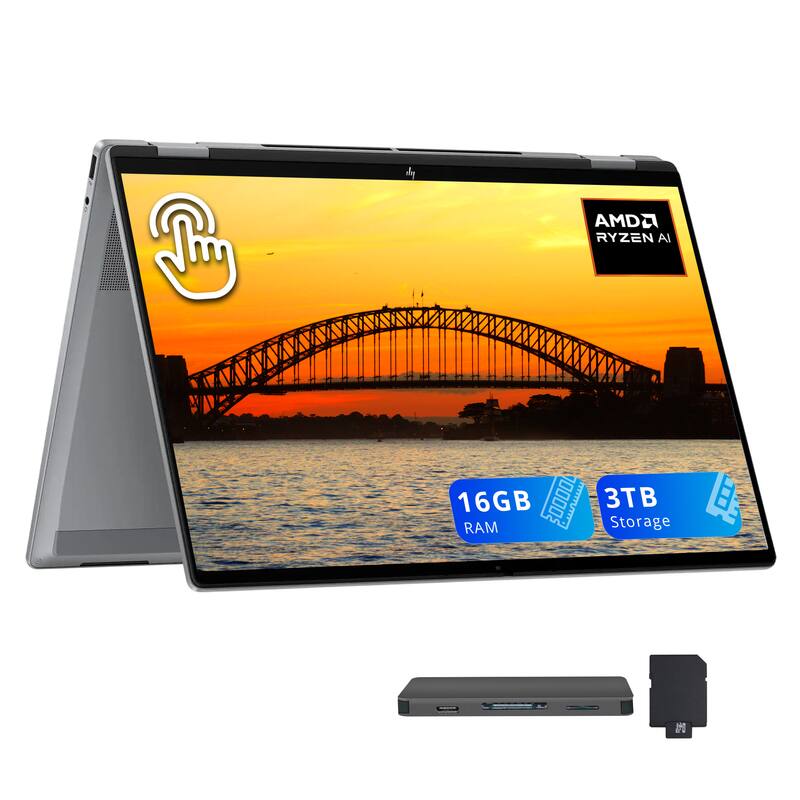 HP - OmniBook X Flip 16" 2K Touch 2-in-1,AMD Ryzen AI 5 340,16GB RAM,2TB SSD+1TB Dock Set,Backlit Keyboard,Win 11 - Silver