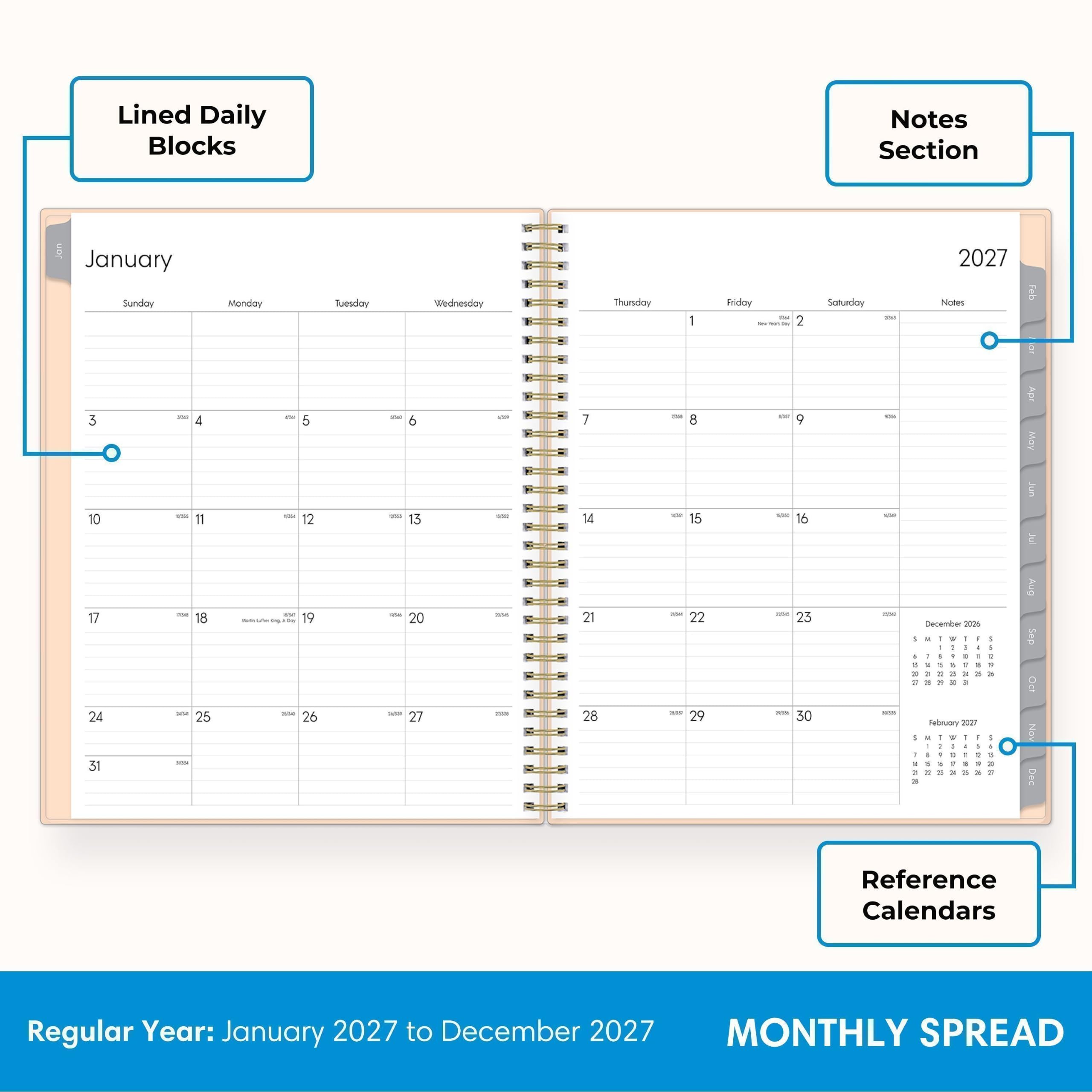 Lined Daily Blocks

Notes Section

Jan January Sunday = 3 4 10 11 17 18 -- 24 25 HAN 31
Monday - 5 SAK 12 ww 19 Me 26
Tuesday
Wednesday any with 6 the 13 value A/M. 20 - 27
Thursday 7 14 21 28
- 00 8 YOU 15 22 www 29
Friday
Saturday - son 2 on 9 size 16 - 23 - 30
2kl VITA 1/w - 

2027 Notes December 2026 I it - W : - I I : Sat it I I : 1 I 0 1 g 1 : 1g : 1 , p : 2 2 3 2 a g 2 : February 2021 : x / I I - - . - 1 I I ; 1 g I - a : 1 9 C 2 25
Feb GET Apr May Jun Jul Aug Sep Oct Nov

Reference Calendars

